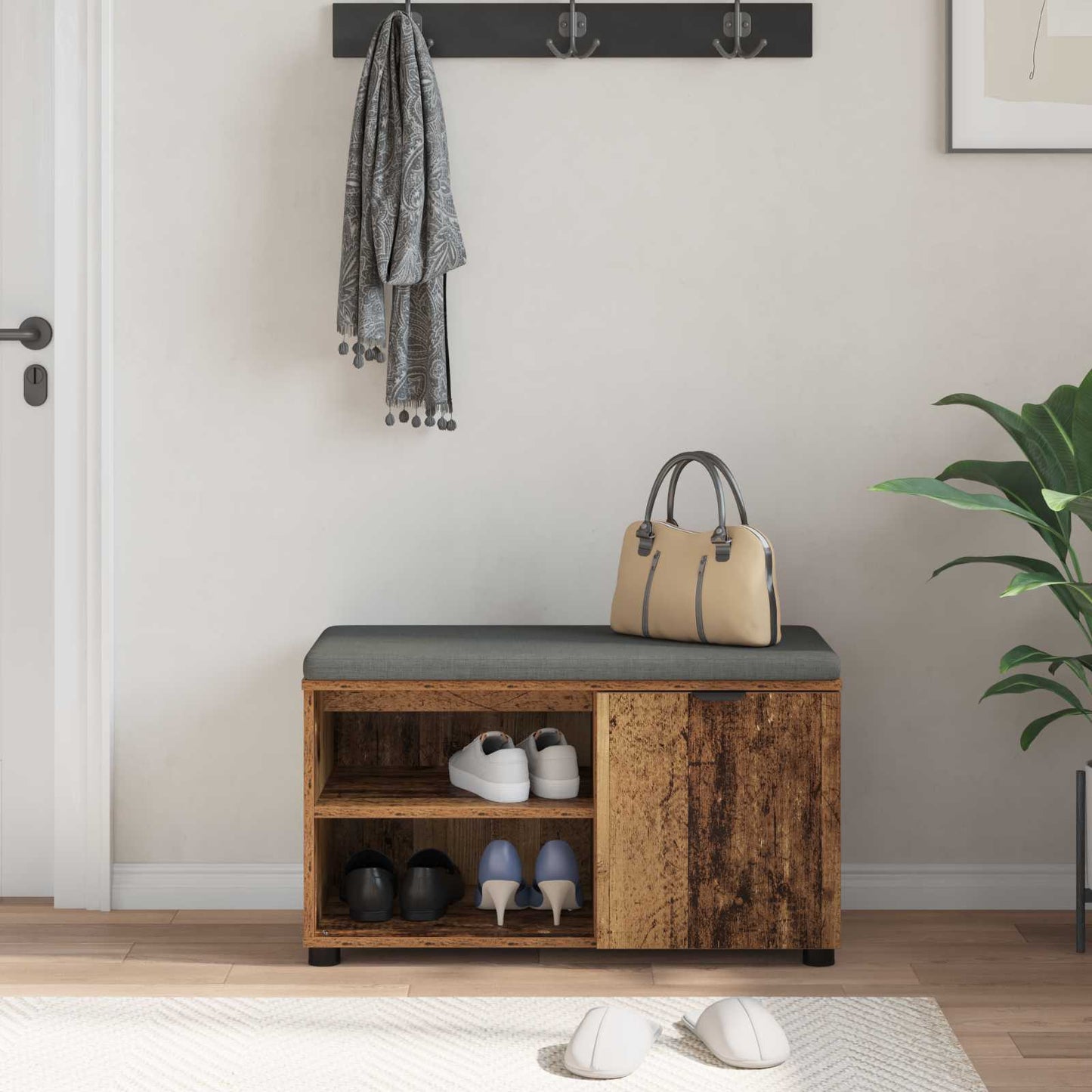 Halbank Oudhout 80 x 38 x 46 cm Geïndustrialiseerd hout en stof is nu te koop bij PeponiXL, paradijselijk wonen!