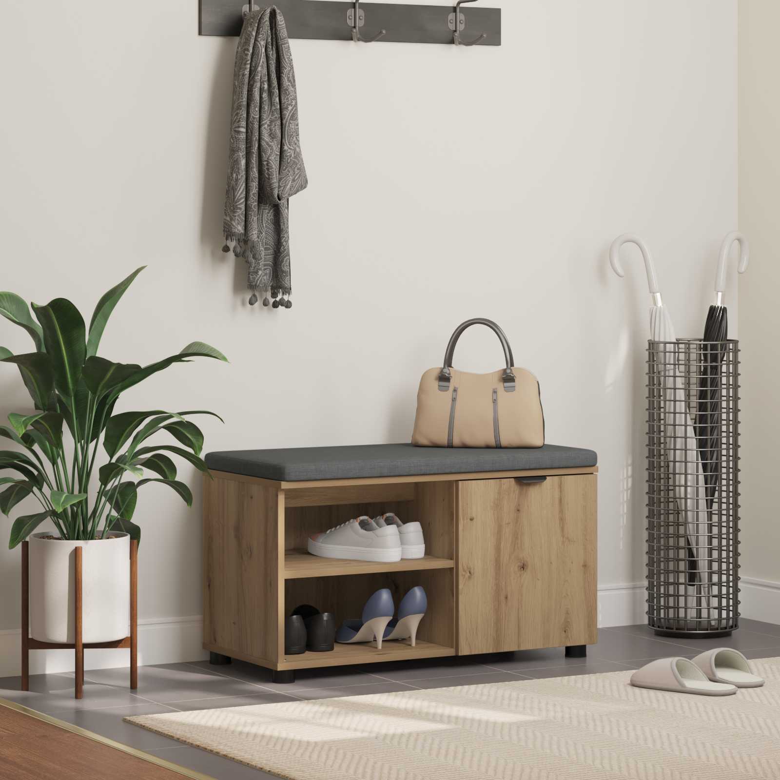 Halbank met kussen met plank Artisan Eik 80 x 38 x 46 cm is nu te koop bij PeponiXL, paradijselijk wonen!