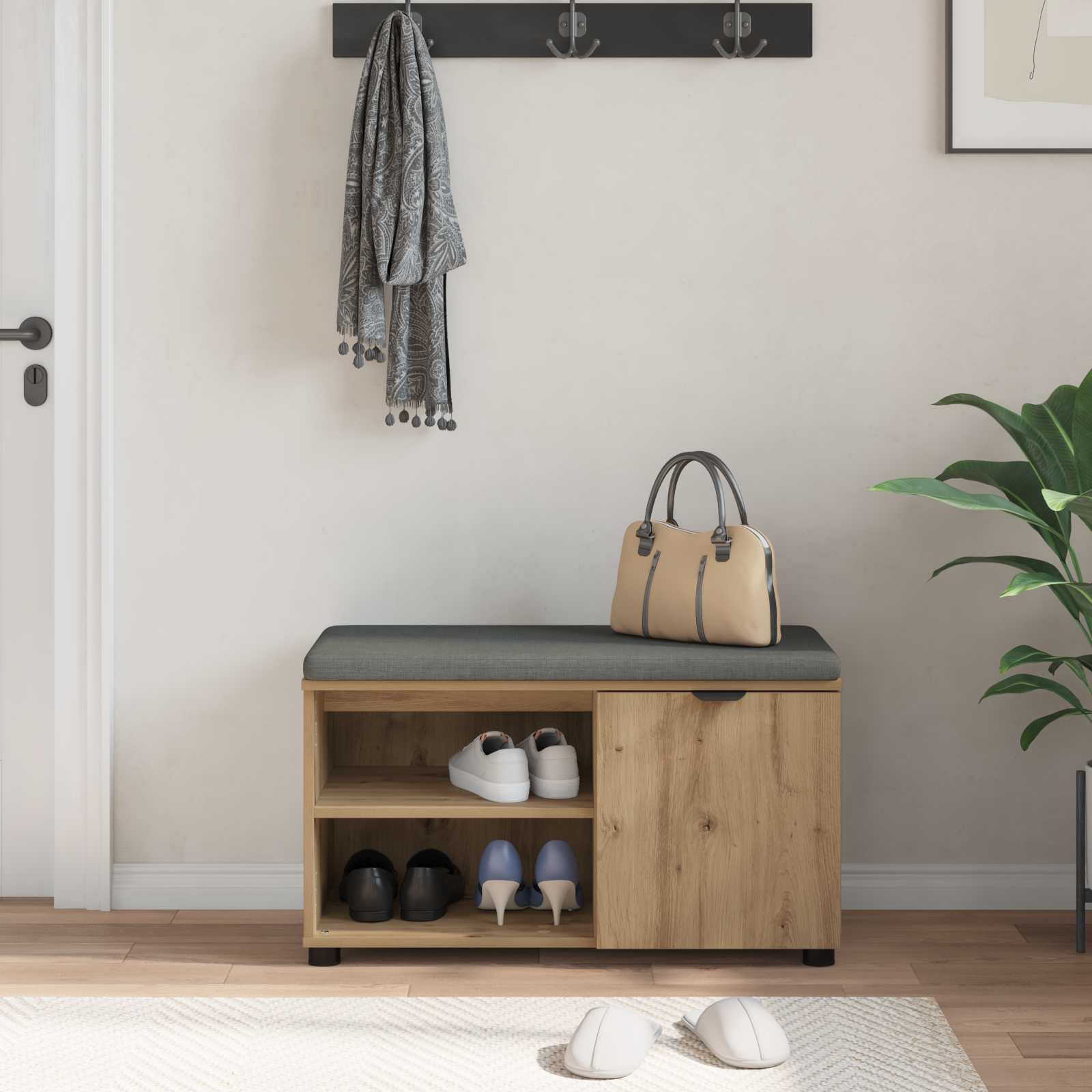 Halbank met kussen met plank Artisan Eik 80 x 38 x 46 cm is nu te koop bij PeponiXL, paradijselijk wonen!