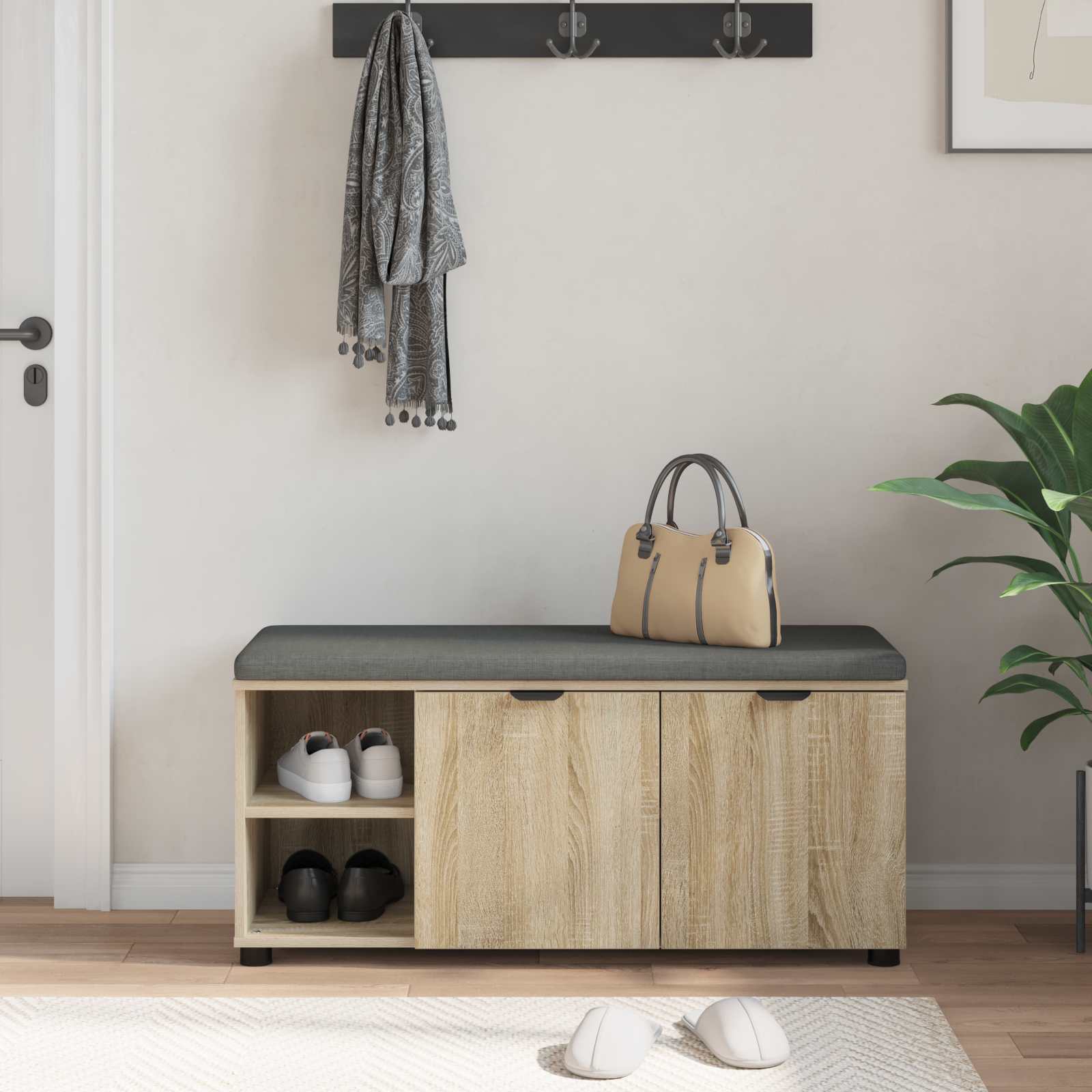 Halbank met kussen met plank Sonoma Eiken 100 x 38 x 46 cm is nu te koop bij PeponiXL, paradijselijk wonen!