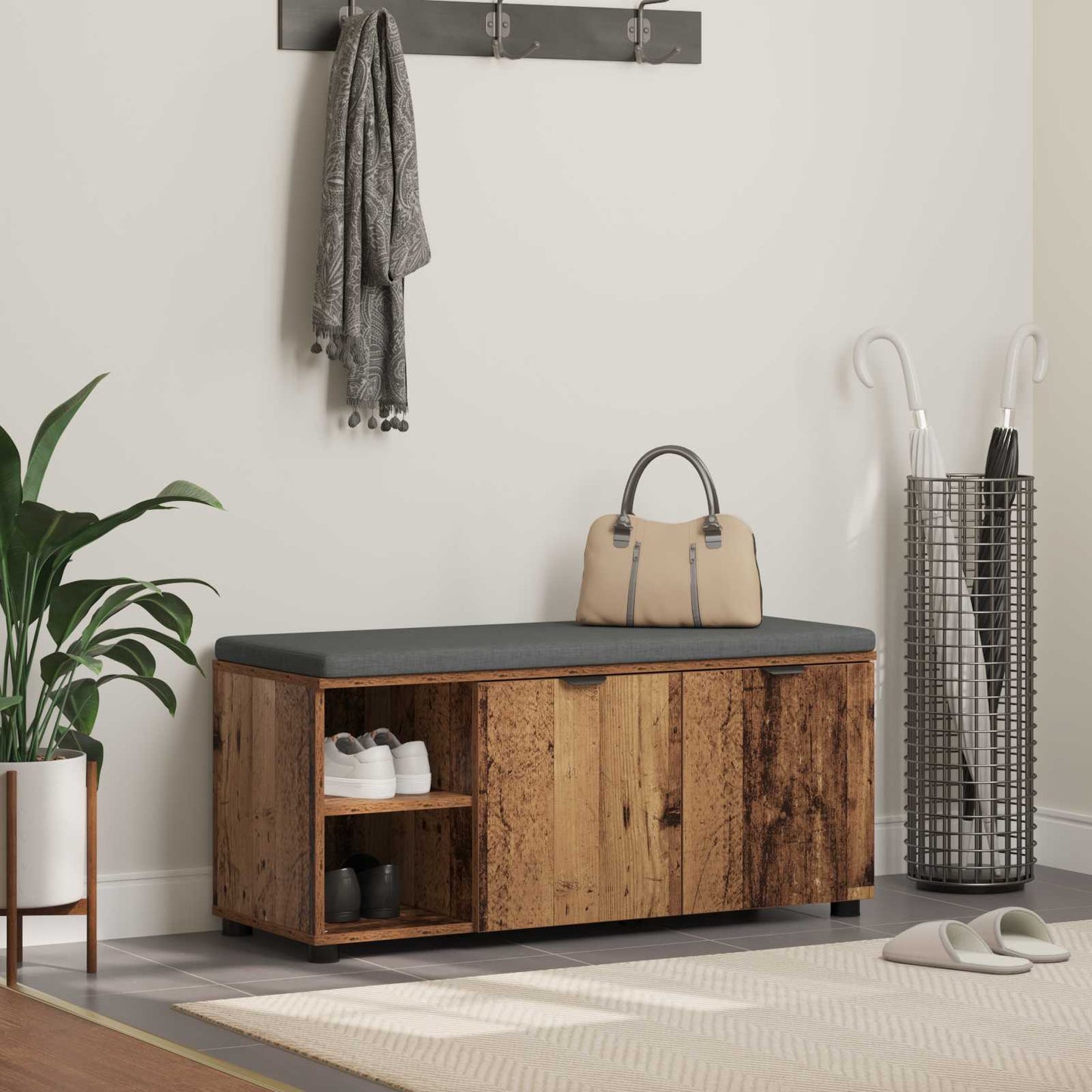 Halbank met kussen met plank Oudhout 100 x 38 x 46 cm is nu te koop bij PeponiXL, paradijselijk wonen!