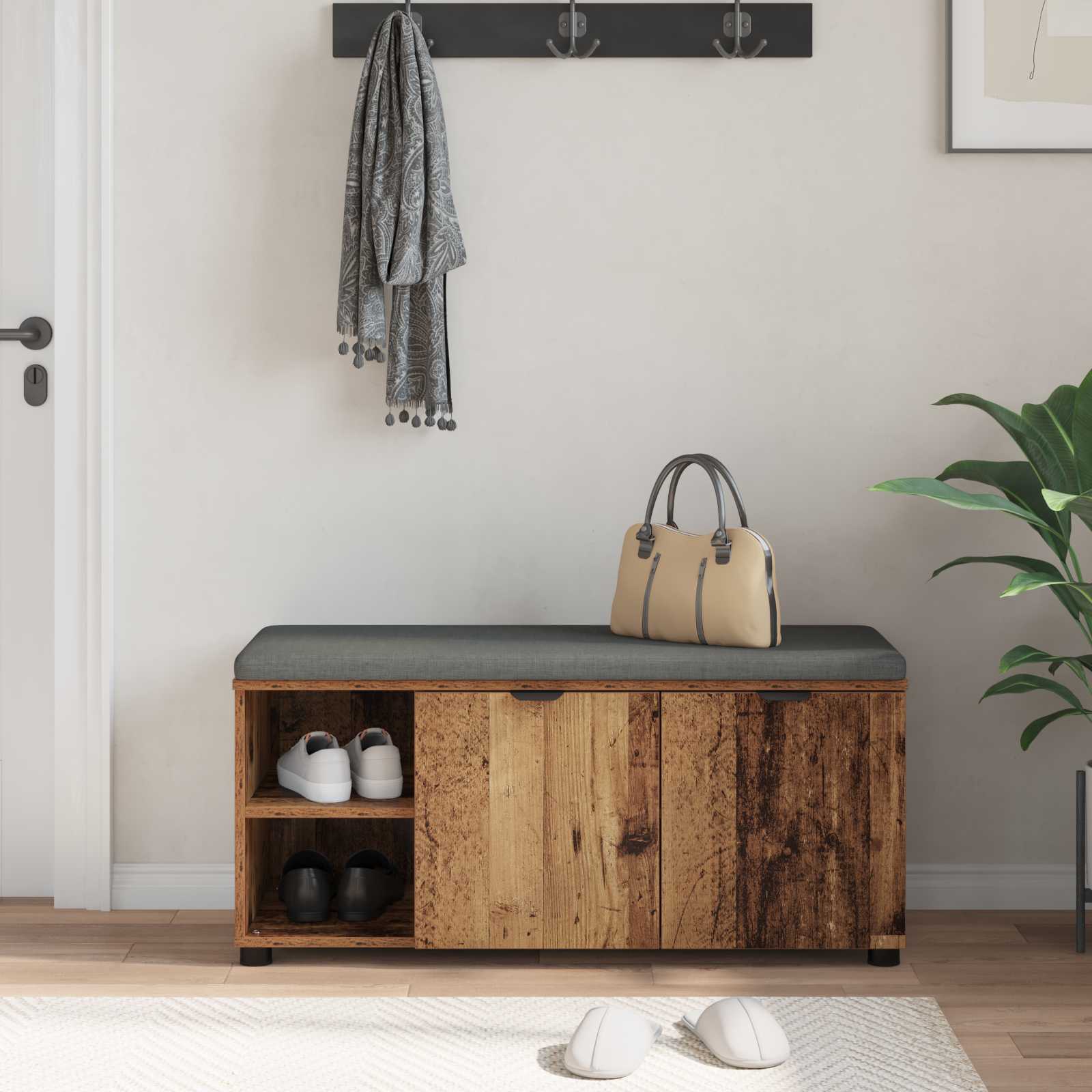 Halbank met kussen met plank Oudhout 100 x 38 x 46 cm is nu te koop bij PeponiXL, paradijselijk wonen!