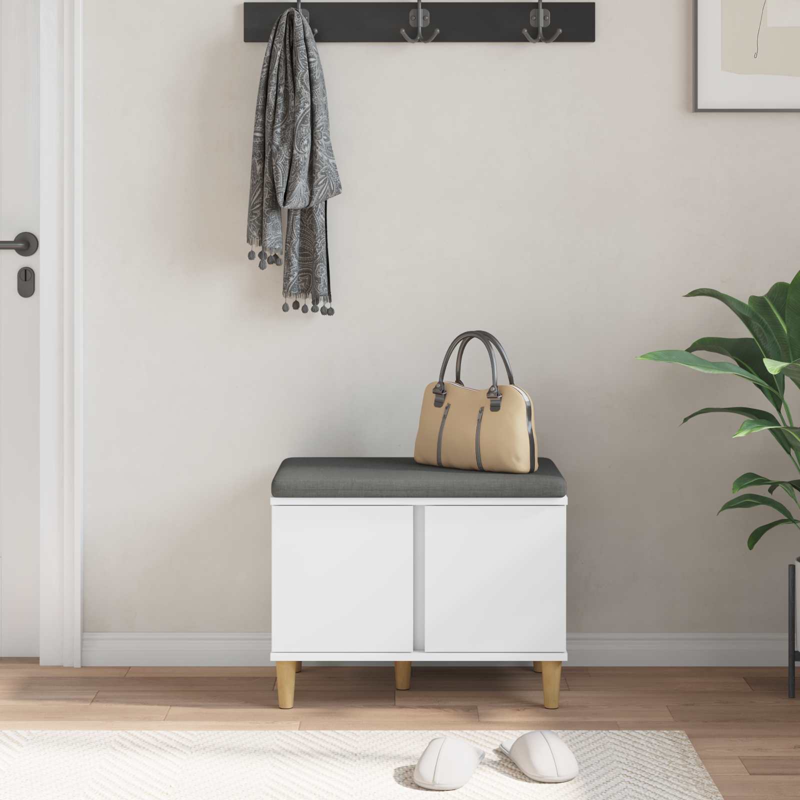 Halbank Wit 60 x 38 x 46 cm Bewerkt hout en stof is nu te koop bij PeponiXL, paradijselijk wonen!