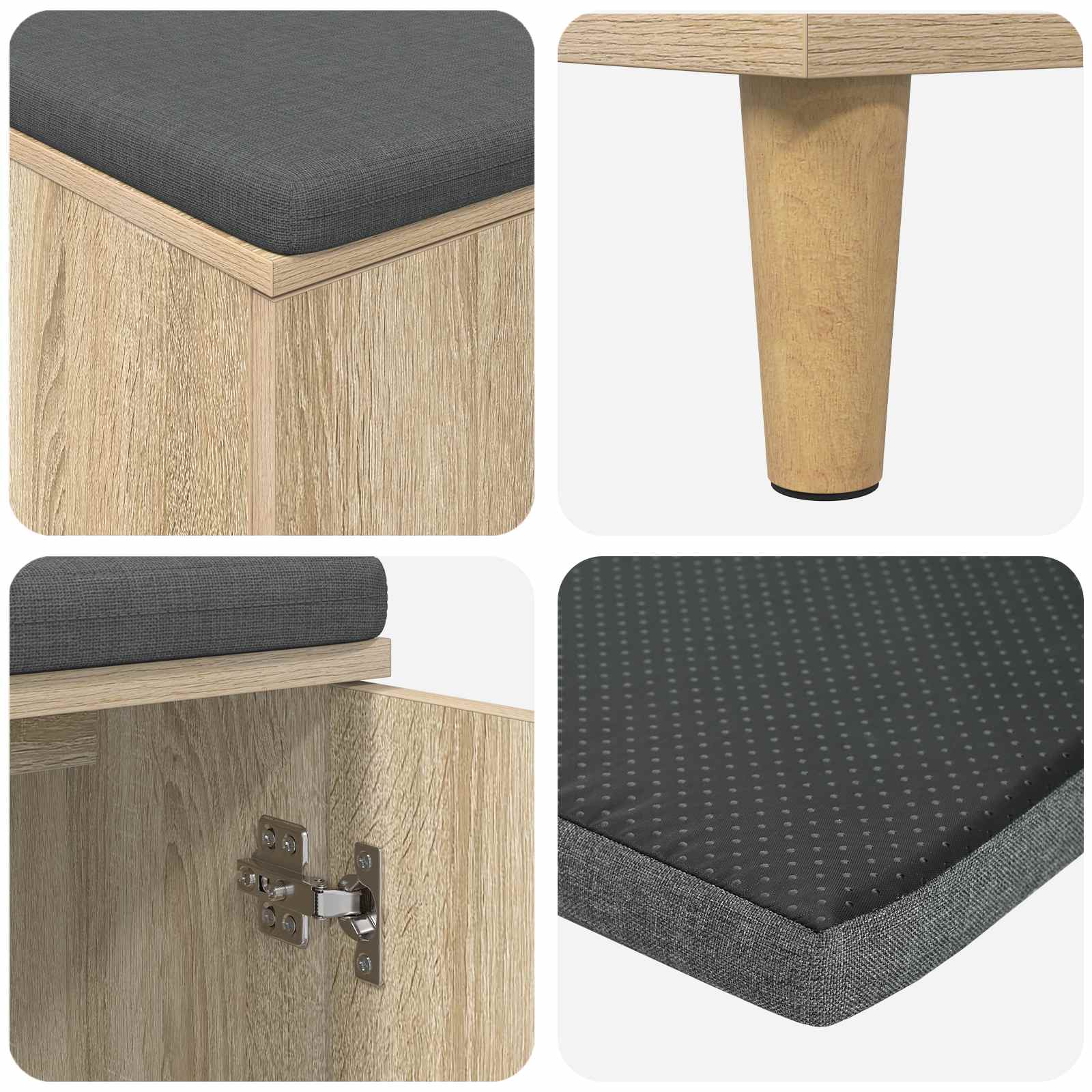 Halbank met kussen met opslag Sonoma Eiken 60 x 38 x 46 cm is nu te koop bij PeponiXL, paradijselijk wonen!