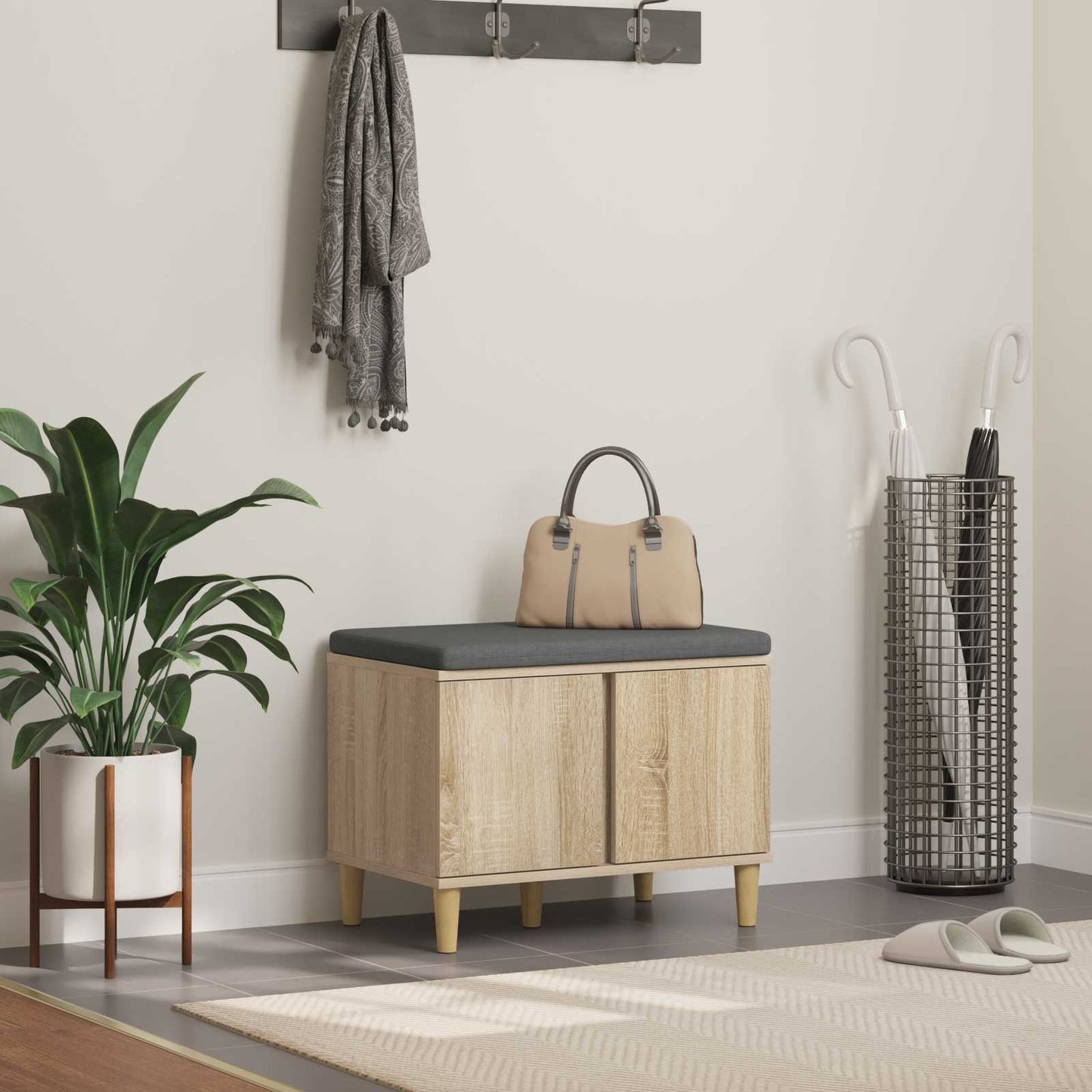 Halbank met kussen met opslag Sonoma Eiken 60 x 38 x 46 cm is nu te koop bij PeponiXL, paradijselijk wonen!