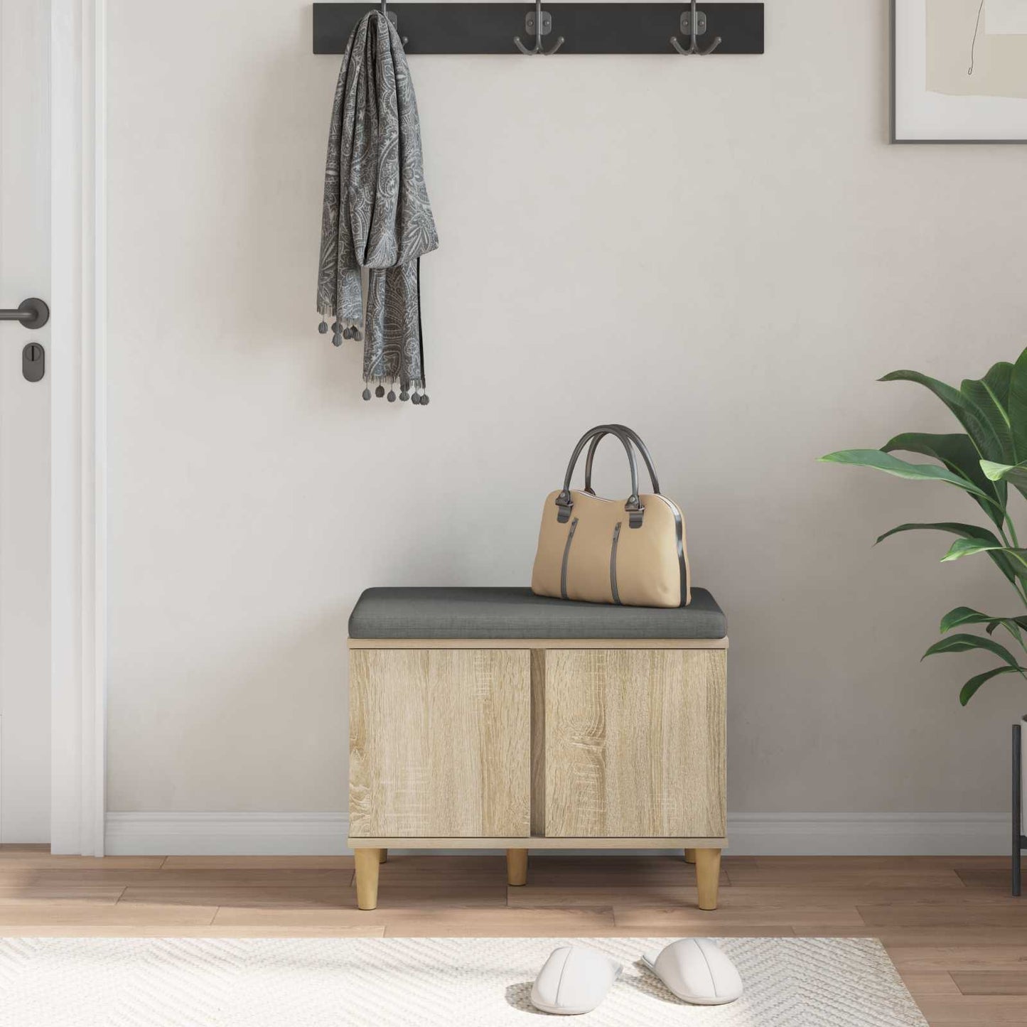 Halbank met kussen met opslag Sonoma Eiken 60 x 38 x 46 cm is nu te koop bij PeponiXL, paradijselijk wonen!
