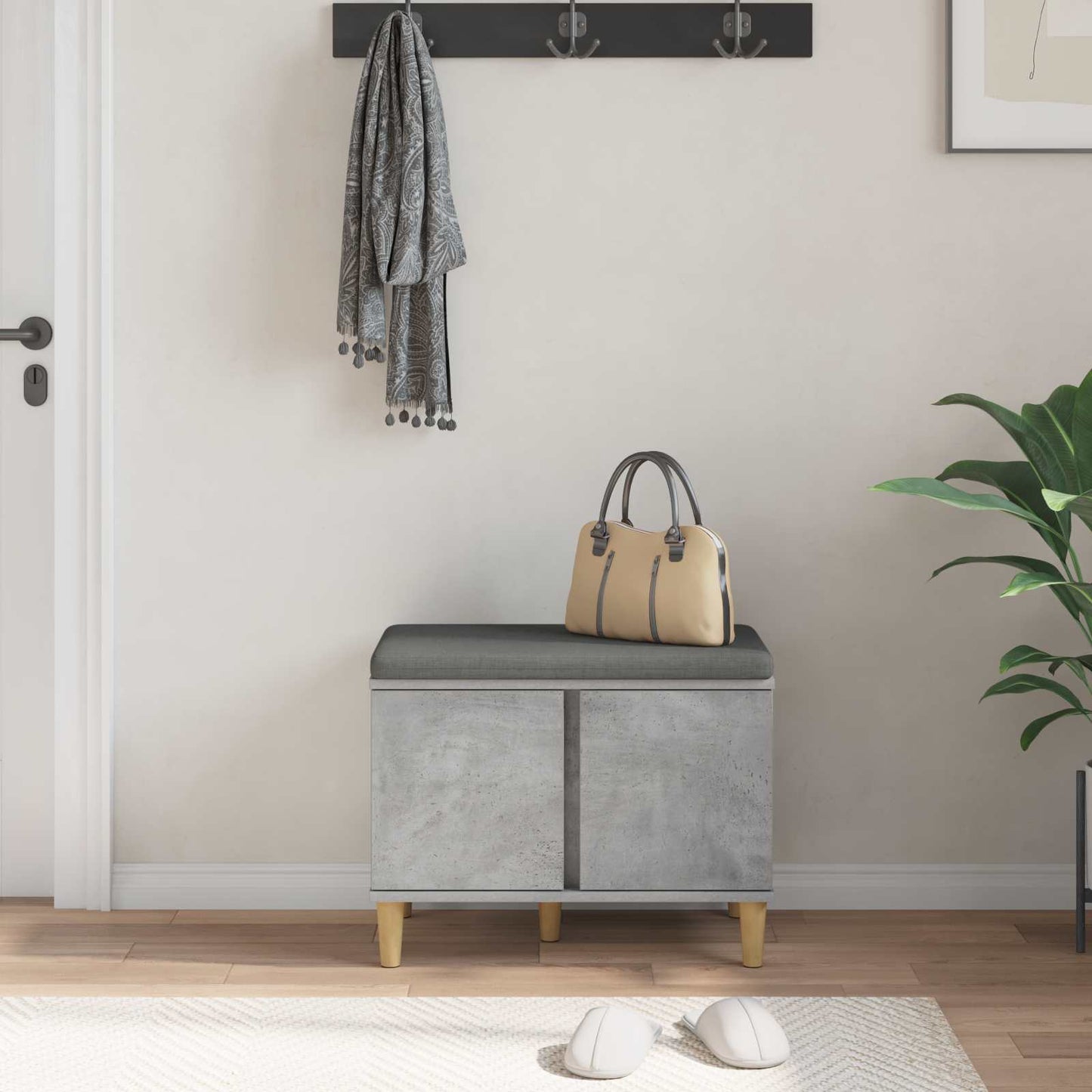Halbank met kussen met opslag Beton Grijs 60 x 38 x 46 cm is nu te koop bij PeponiXL, paradijselijk wonen!