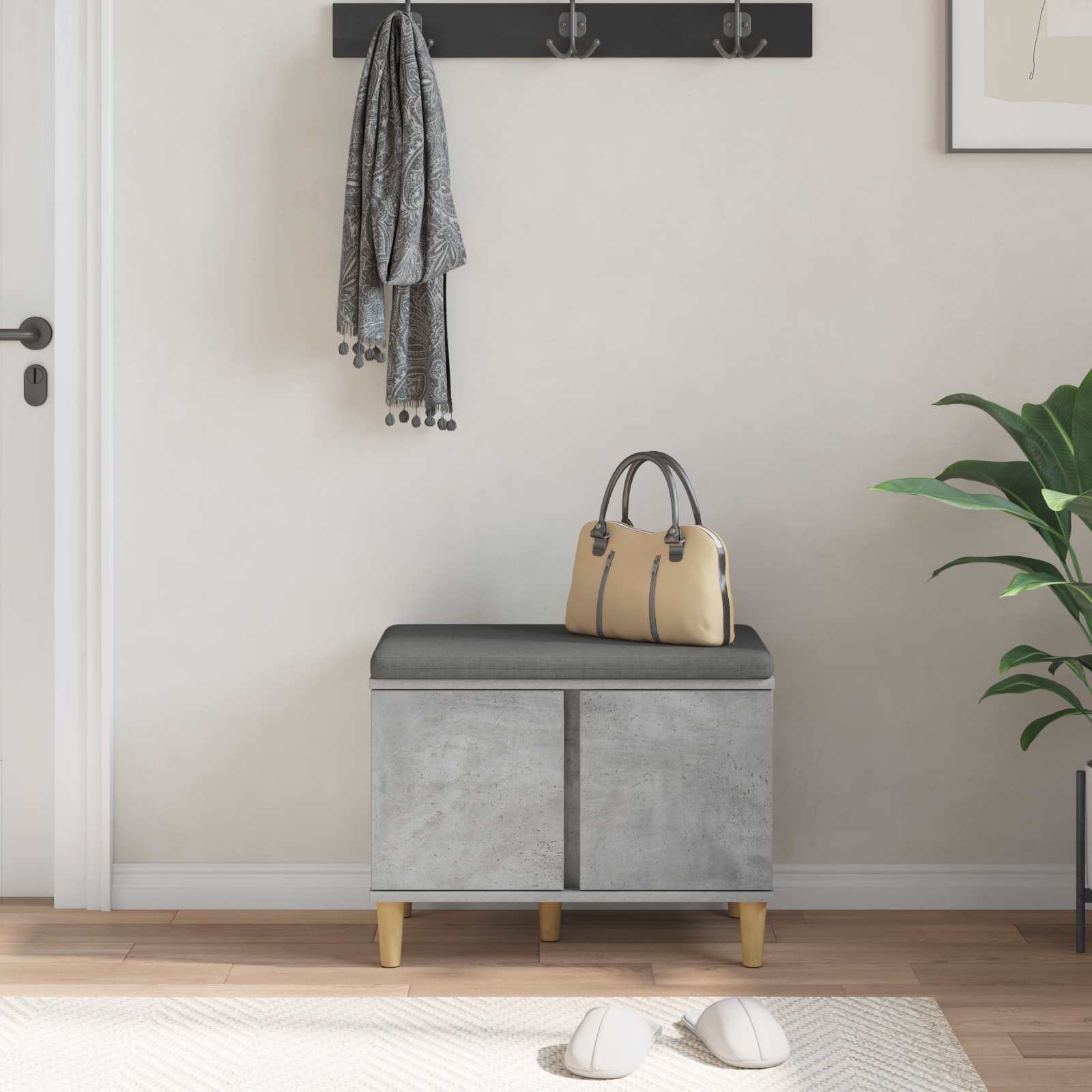 Halbank met kussen met opslag Beton Grijs 60 x 38 x 46 cm is nu te koop bij PeponiXL, paradijselijk wonen!