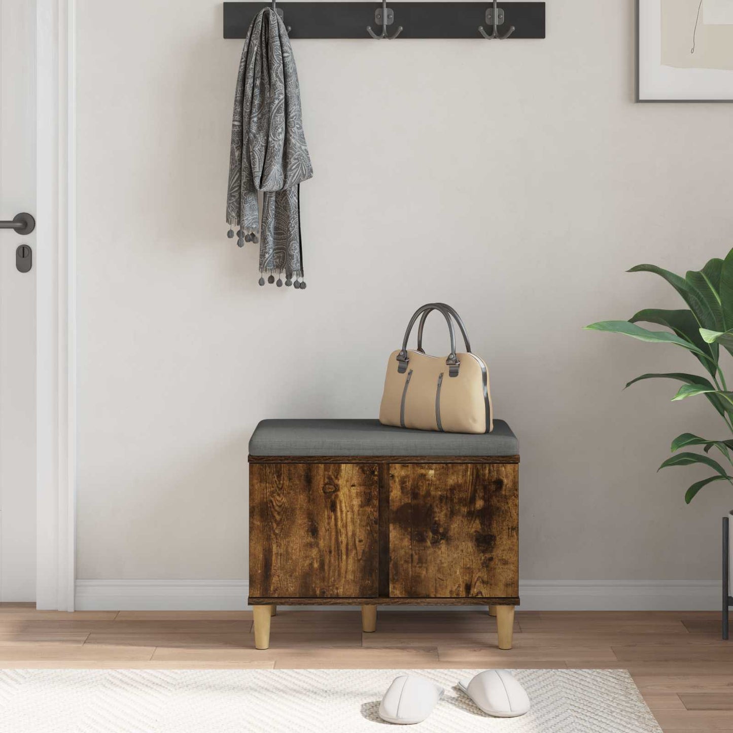 Halbank met kussen met opslag Gerookte Eik 60 x 38 x 46 cm is nu te koop bij PeponiXL, paradijselijk wonen!