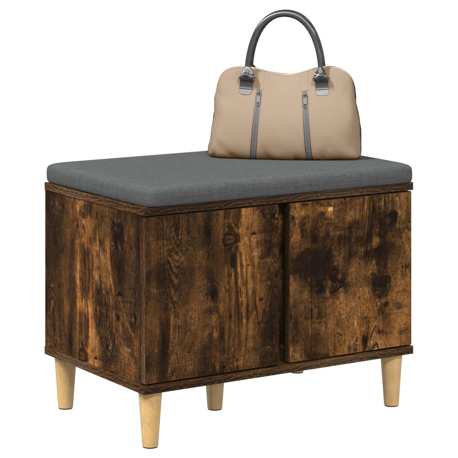 Halbank met kussen met opslag Gerookte Eik 60 x 38 x 46 cm is nu te koop bij PeponiXL, paradijselijk wonen!