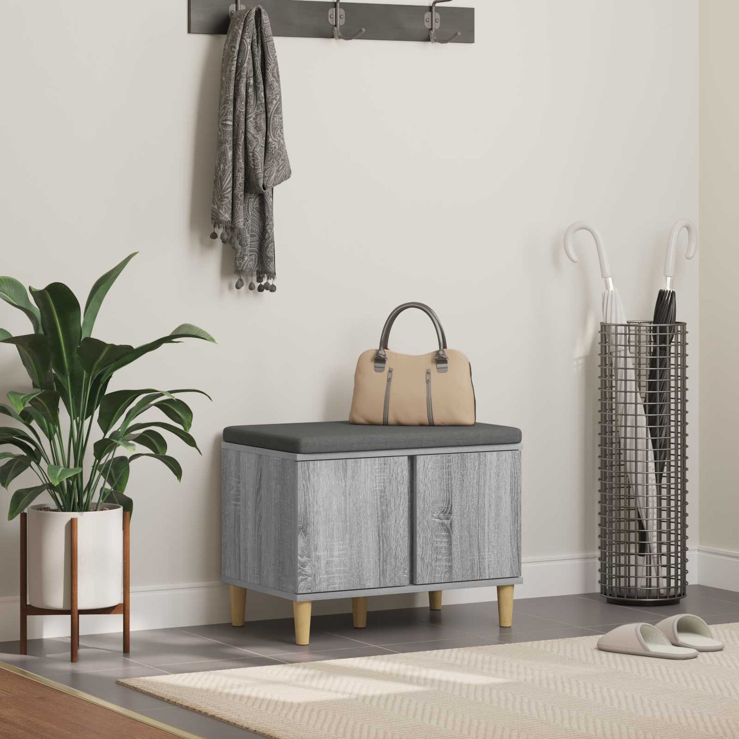 Halbank met kussen met opslag Grijze Sonoma 60 x 38 x 46 cm is nu te koop bij PeponiXL, paradijselijk wonen!