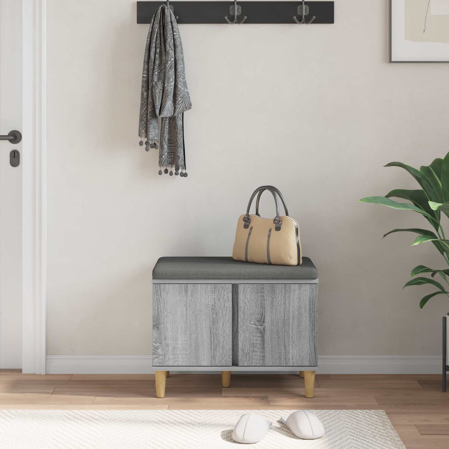 Halbank met kussen met opslag Grijze Sonoma 60 x 38 x 46 cm is nu te koop bij PeponiXL, paradijselijk wonen!