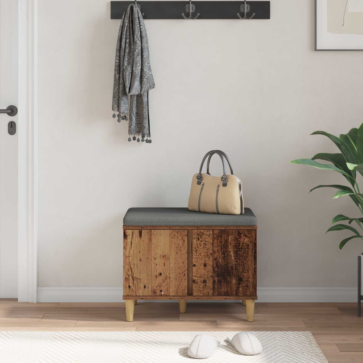 Halbank Oudhout 60 x 38 x 46 cm Geïndustrialiseerd hout en stof is nu te koop bij PeponiXL, paradijselijk wonen!