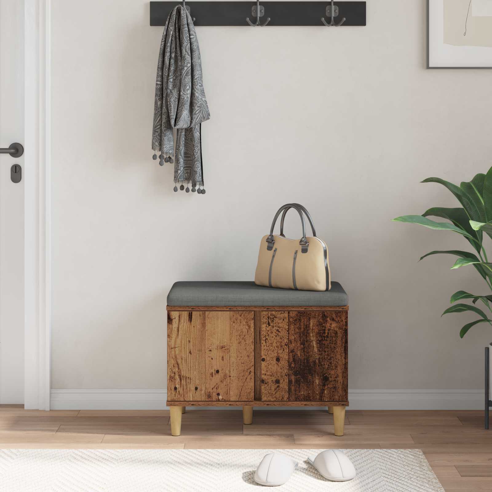 Halbank Oudhout 60 x 38 x 46 cm Geïndustrialiseerd hout en stof is nu te koop bij PeponiXL, paradijselijk wonen!