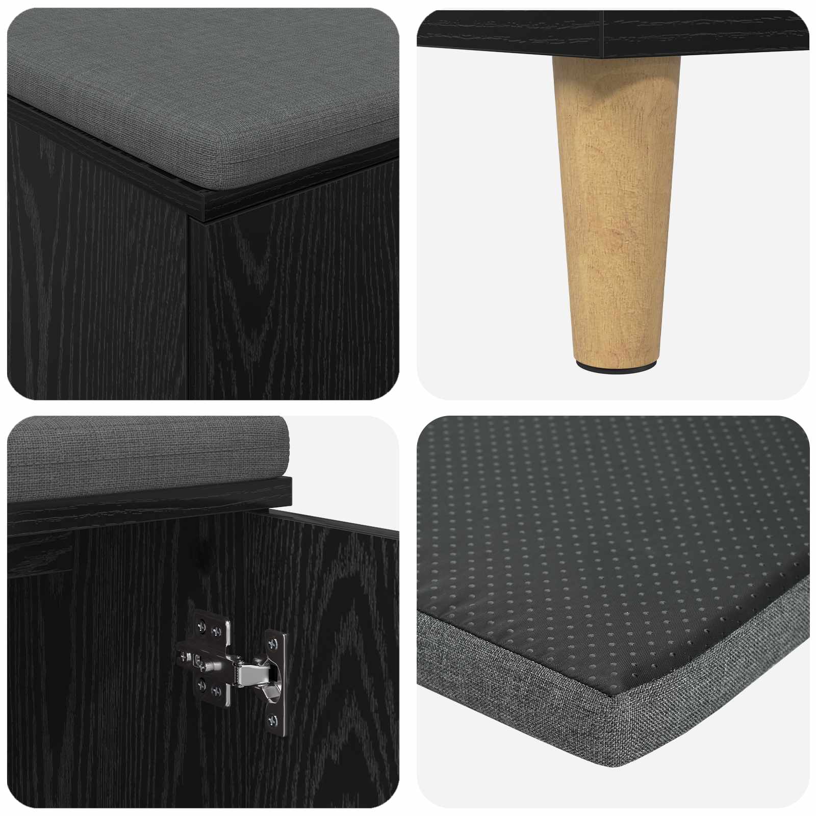 Halbank met kussen met opslag Zwarte Eik 80 x 38 x 46 cm is nu te koop bij PeponiXL, paradijselijk wonen!
