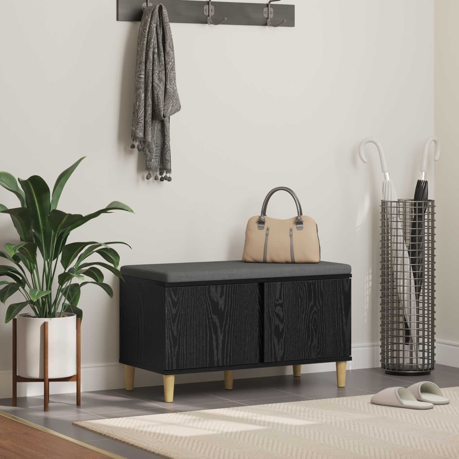 Halbank met kussen met opslag Zwarte Eik 80 x 38 x 46 cm is nu te koop bij PeponiXL, paradijselijk wonen!