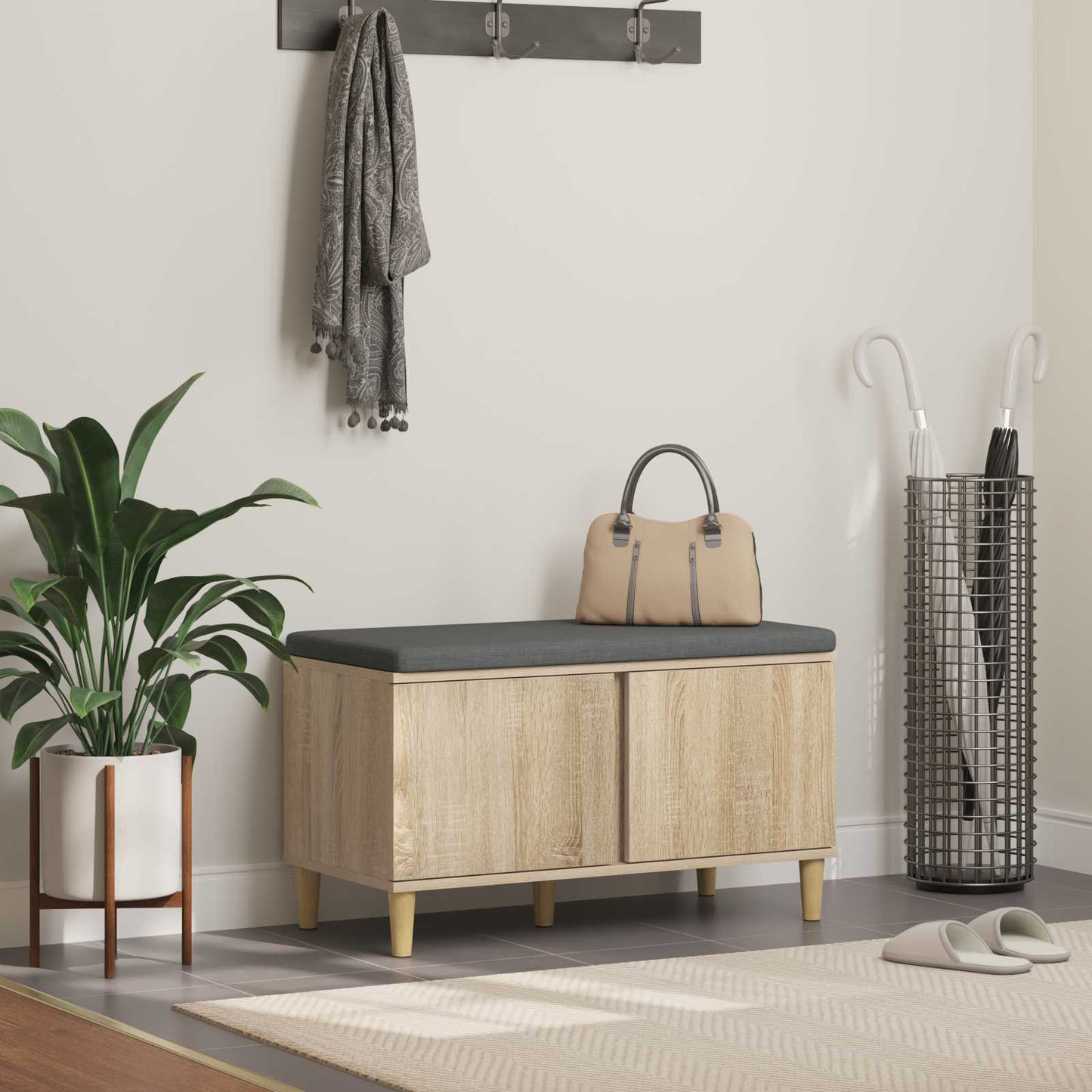 Halbank met kussen met opslag Sonoma Eiken 80 x 38 x 46 cm is nu te koop bij PeponiXL, paradijselijk wonen!