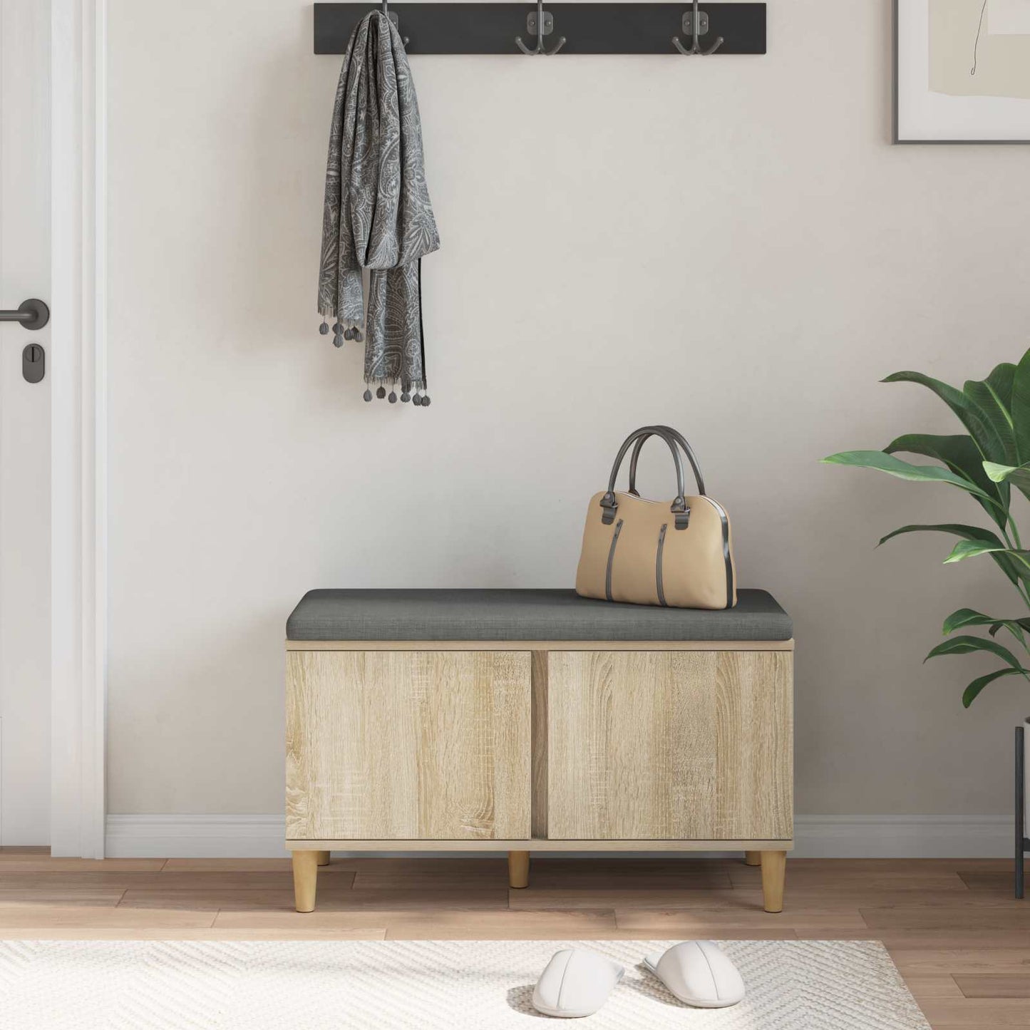 Halbank met kussen met opslag Sonoma Eiken 80 x 38 x 46 cm is nu te koop bij PeponiXL, paradijselijk wonen!