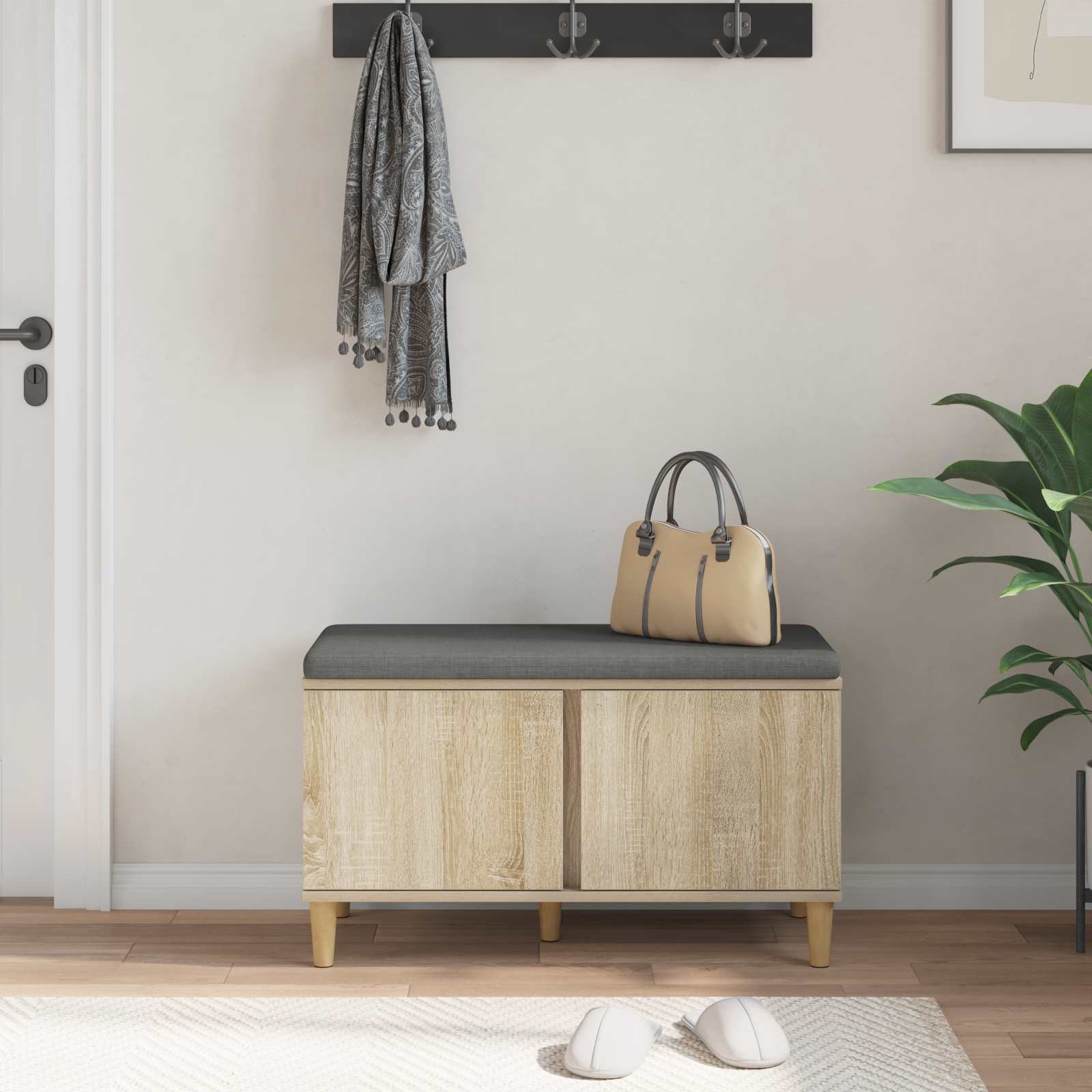 Halbank met kussen met opslag Sonoma Eiken 80 x 38 x 46 cm is nu te koop bij PeponiXL, paradijselijk wonen!