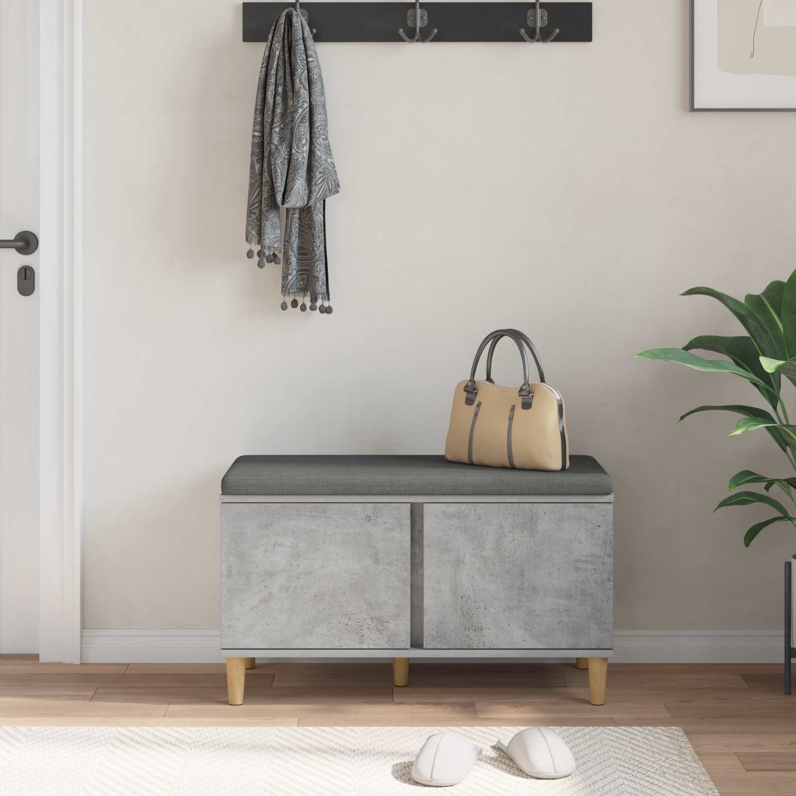 Halbank met kussen met opslag Beton Grijs 80 x 38 x 46 cm is nu te koop bij PeponiXL, paradijselijk wonen!