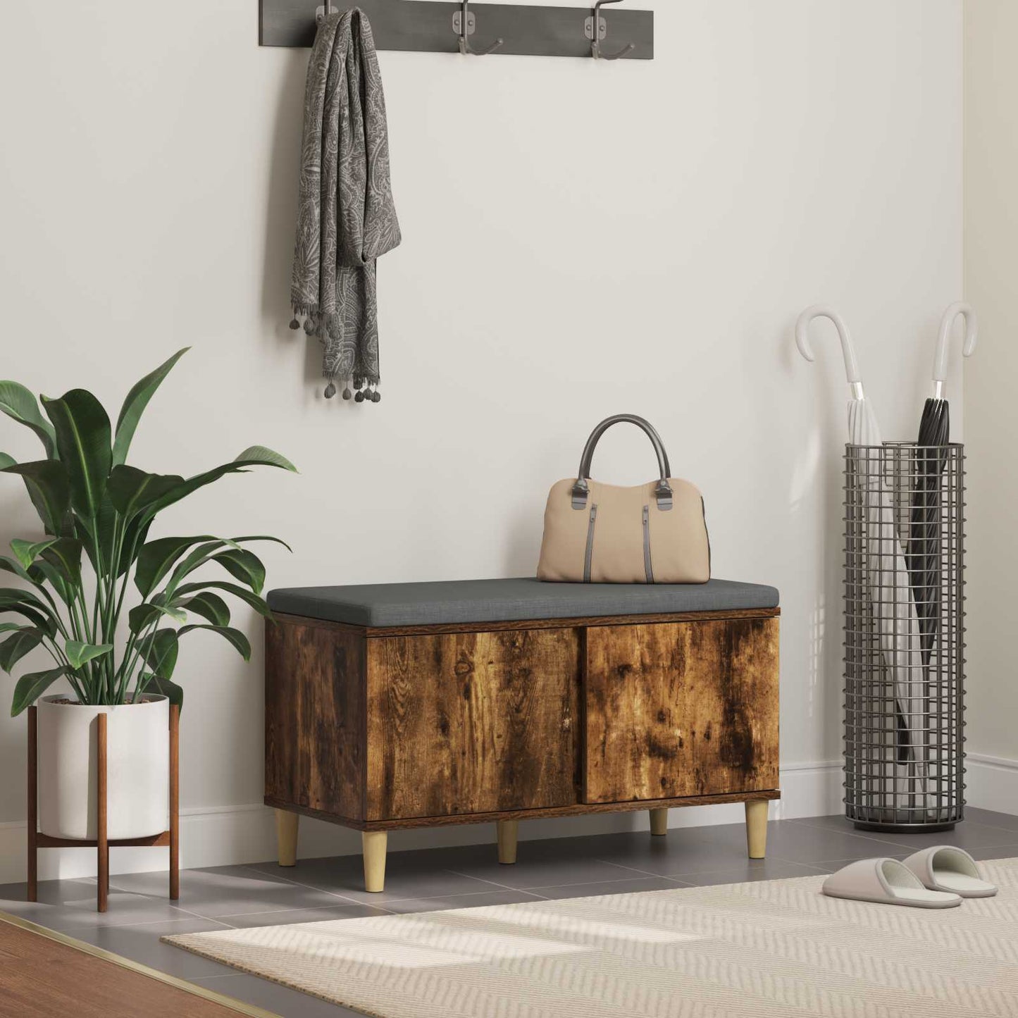 Halbank met kussen met opslag Gerookte Eik 80 x 38 x 46 cm is nu te koop bij PeponiXL, paradijselijk wonen!