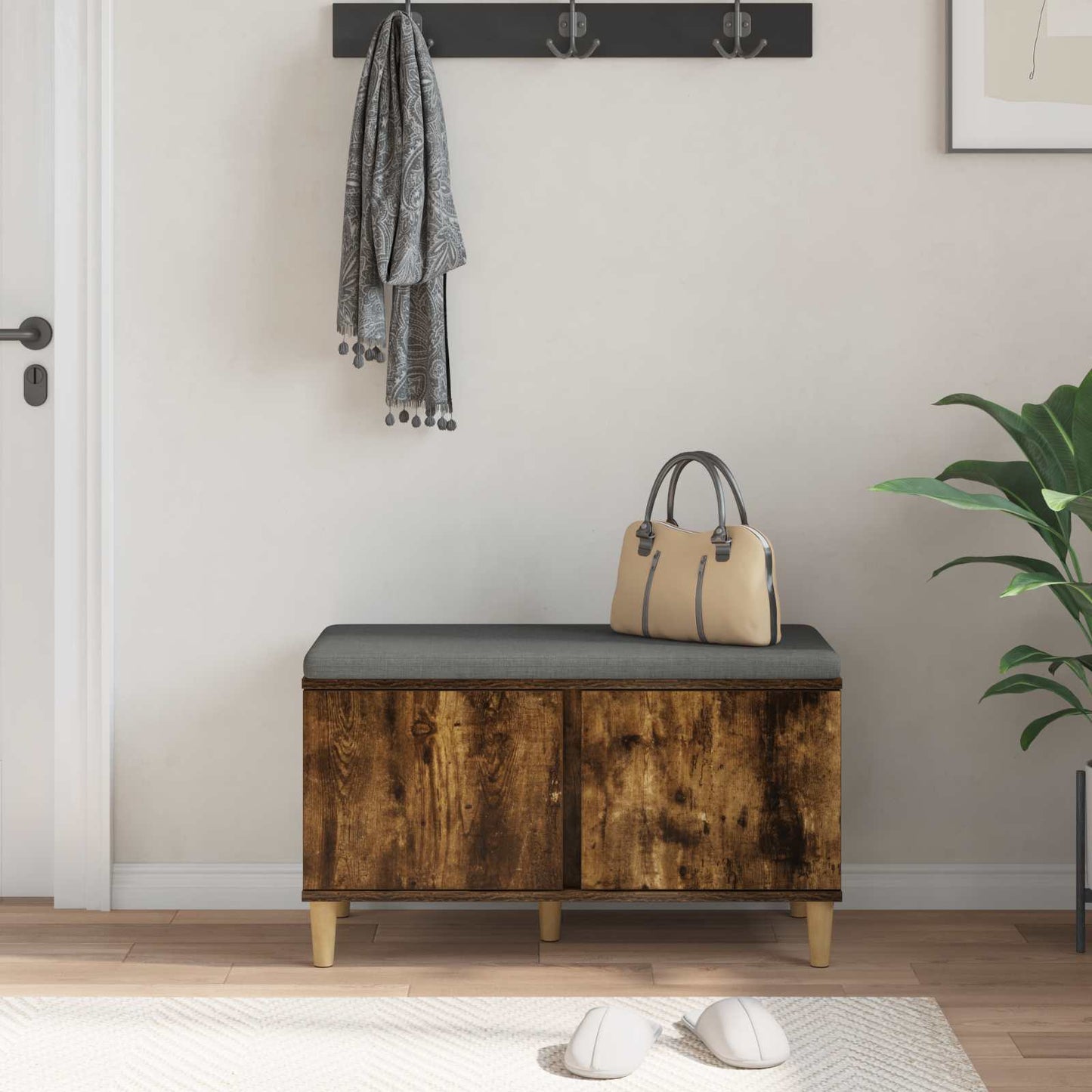 Halbank met kussen met opslag Gerookte Eik 80 x 38 x 46 cm is nu te koop bij PeponiXL, paradijselijk wonen!