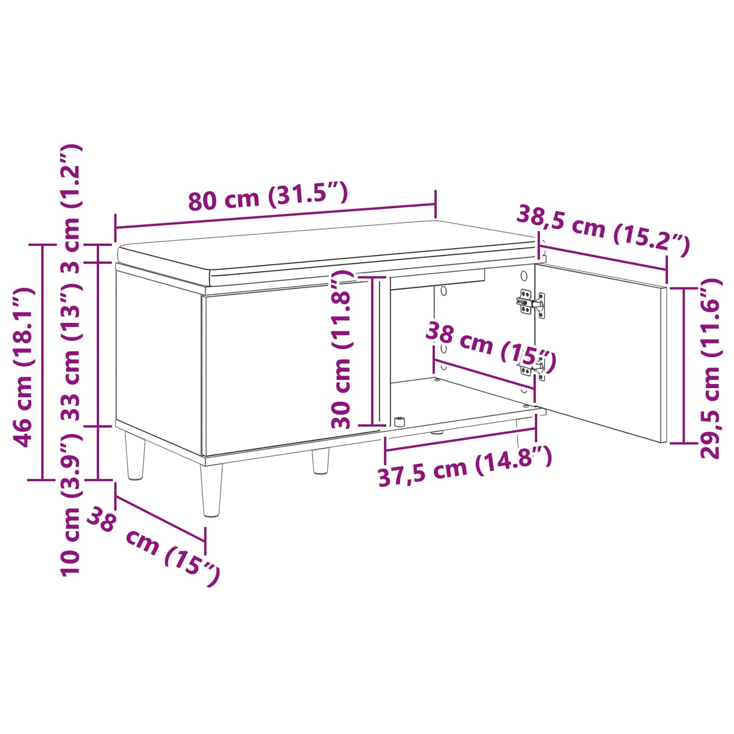 Halbank met kussen met opslag Gerookte Eik 80 x 38 x 46 cm is nu te koop bij PeponiXL, paradijselijk wonen!