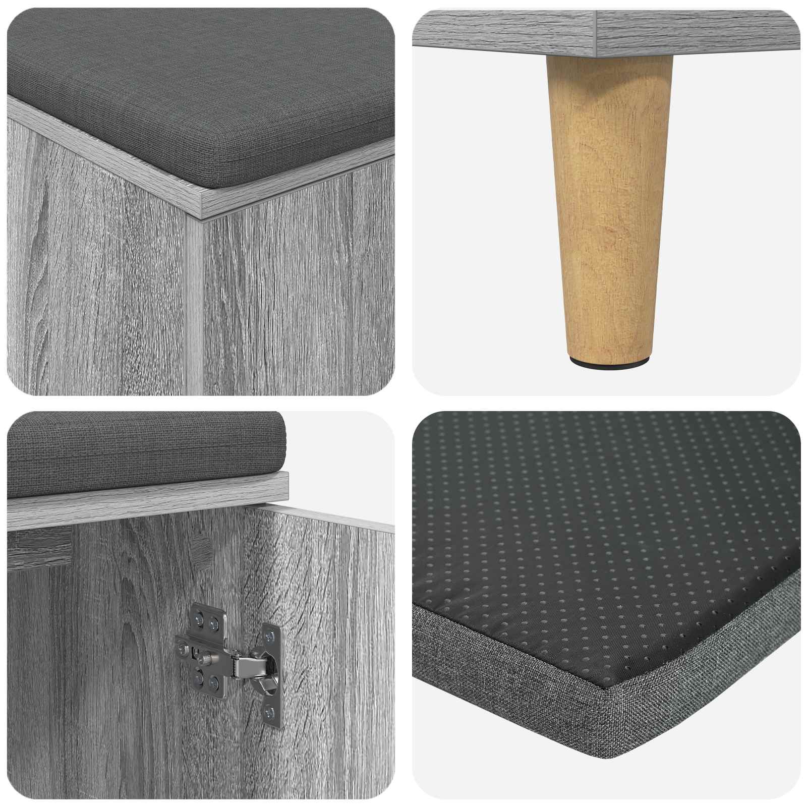 Halbank met kussen met opslag Grijze Sonoma 80 x 38 x 46 cm is nu te koop bij PeponiXL, paradijselijk wonen!