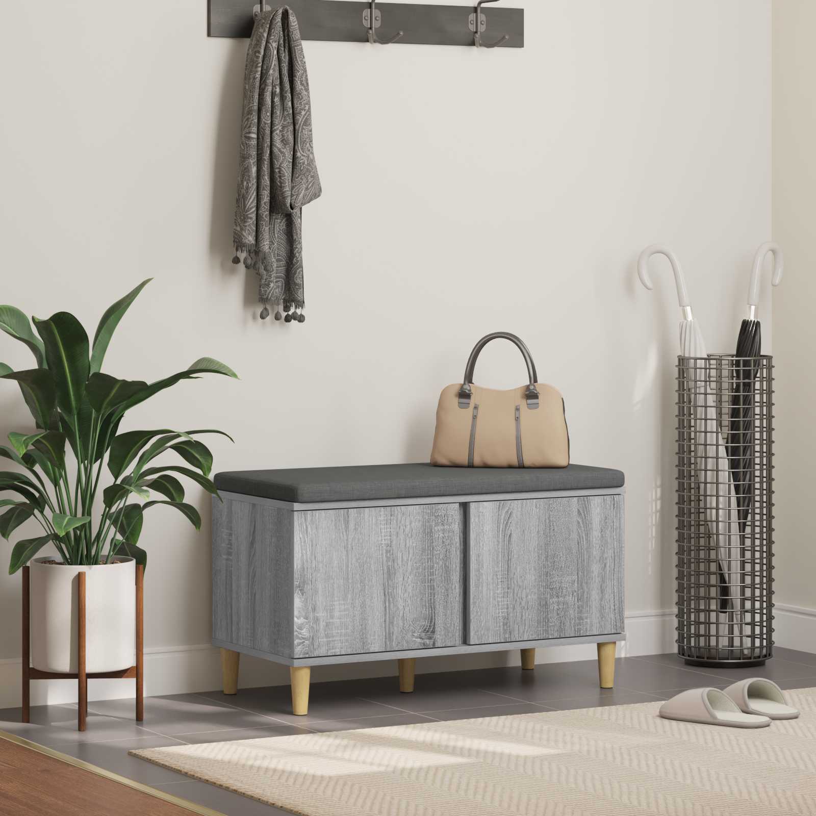 Halbank met kussen met opslag Grijze Sonoma 80 x 38 x 46 cm is nu te koop bij PeponiXL, paradijselijk wonen!