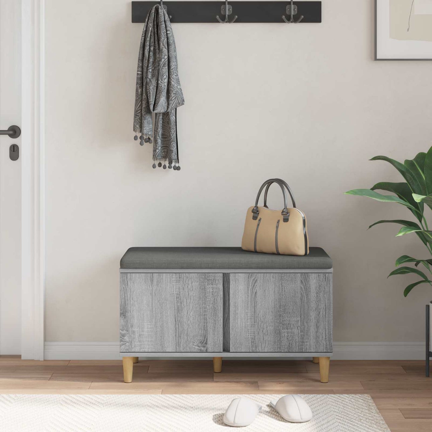 Halbank met kussen met opslag Grijze Sonoma 80 x 38 x 46 cm is nu te koop bij PeponiXL, paradijselijk wonen!