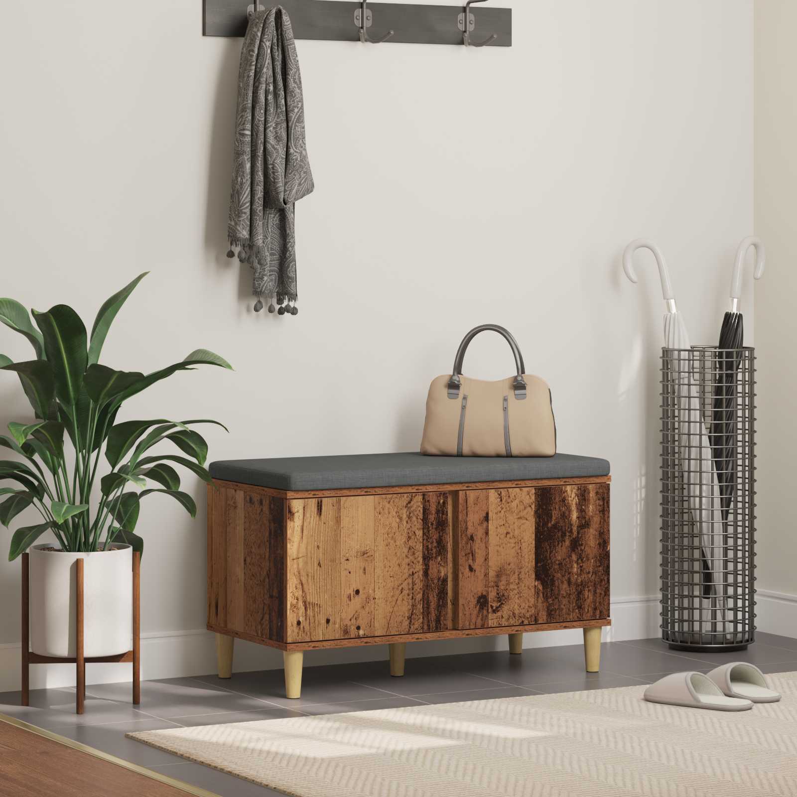 Halbank Oudhout 80 x 38 x 46 cm Geïndustrialiseerd hout en stof is nu te koop bij PeponiXL, paradijselijk wonen!