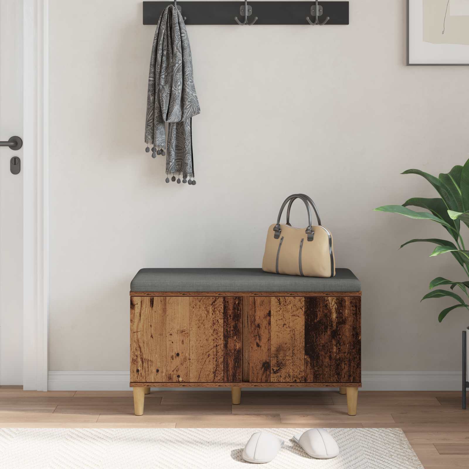 Halbank Oudhout 80 x 38 x 46 cm Geïndustrialiseerd hout en stof is nu te koop bij PeponiXL, paradijselijk wonen!