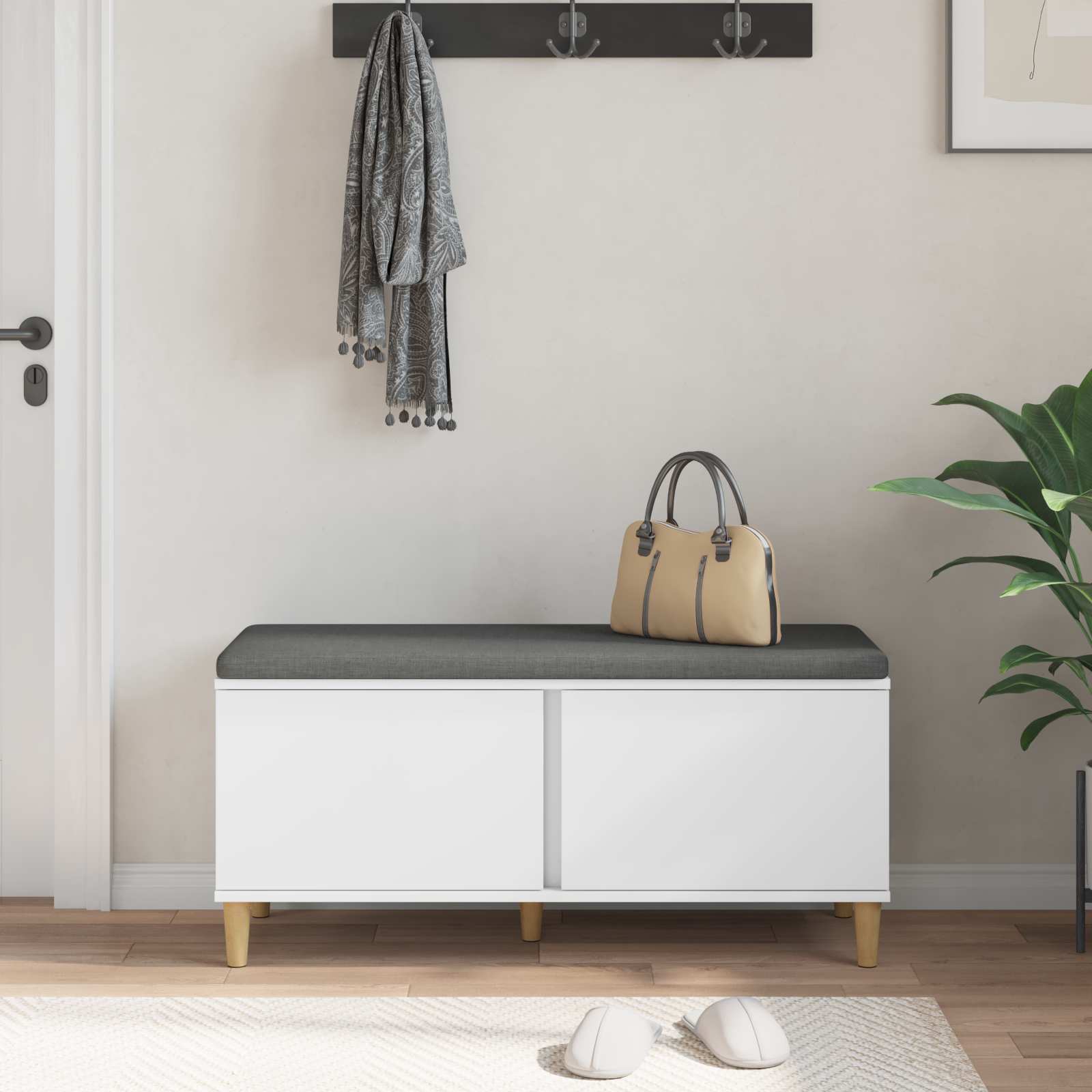 Halbank Wit 100 x 38 x 46 cm Geïndustrialiseerd hout en stof is nu te koop bij PeponiXL, paradijselijk wonen!