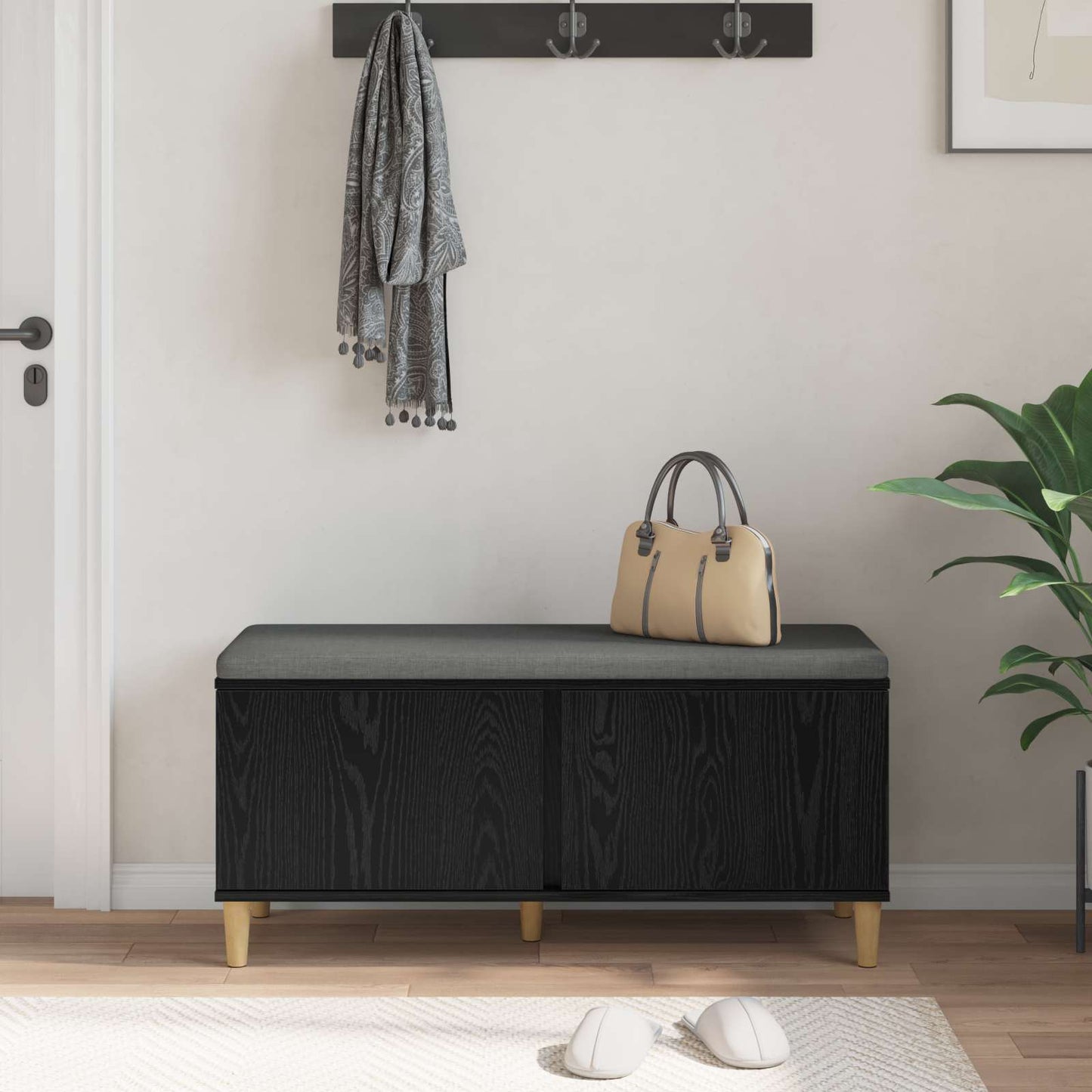 Halbank met kussen met opslag Zwarte Eik 100 x 38 x 46 cm is nu te koop bij PeponiXL, paradijselijk wonen!