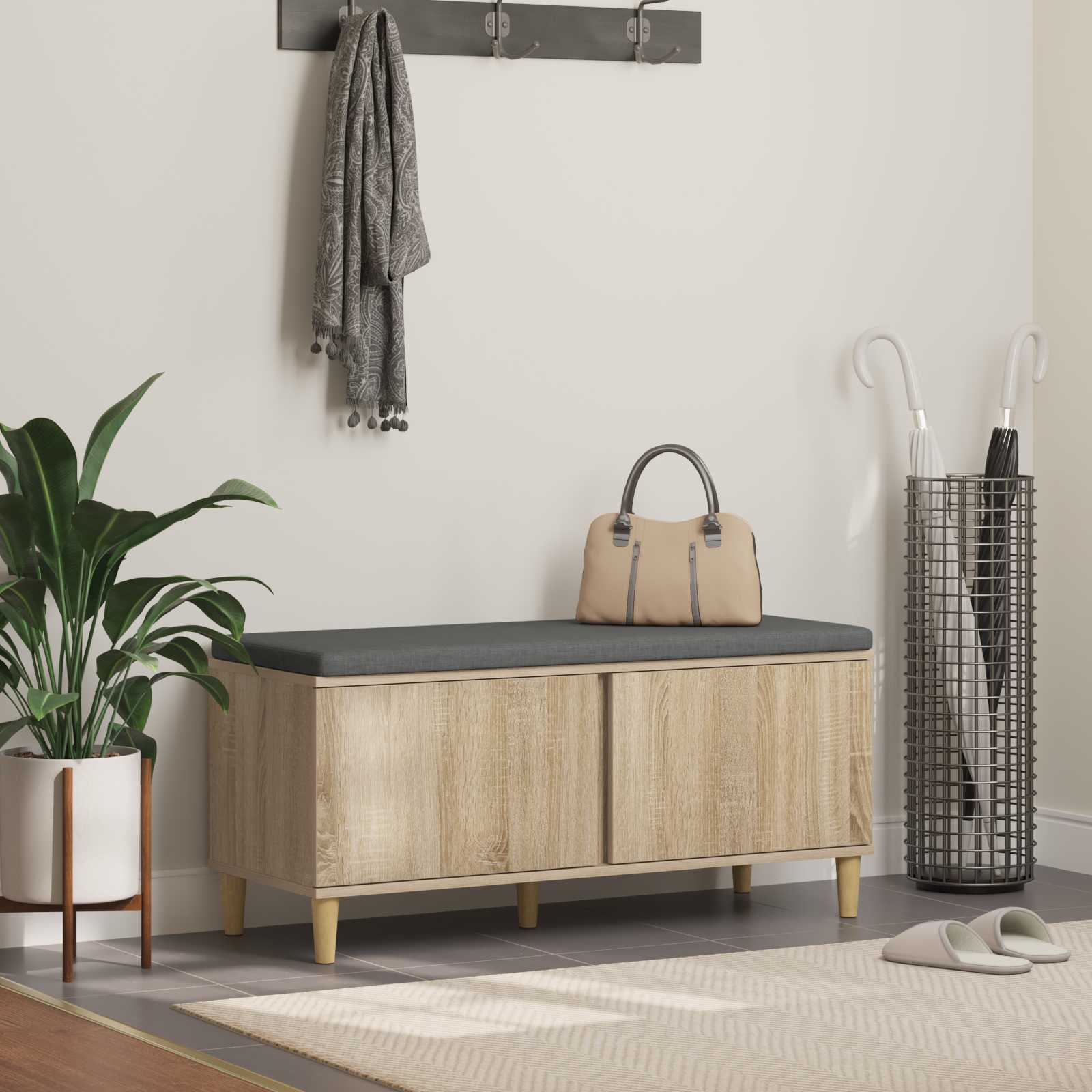 Halbank met kussen met opslag Sonoma Eiken 100 x 38 x 46 cm is nu te koop bij PeponiXL, paradijselijk wonen!
