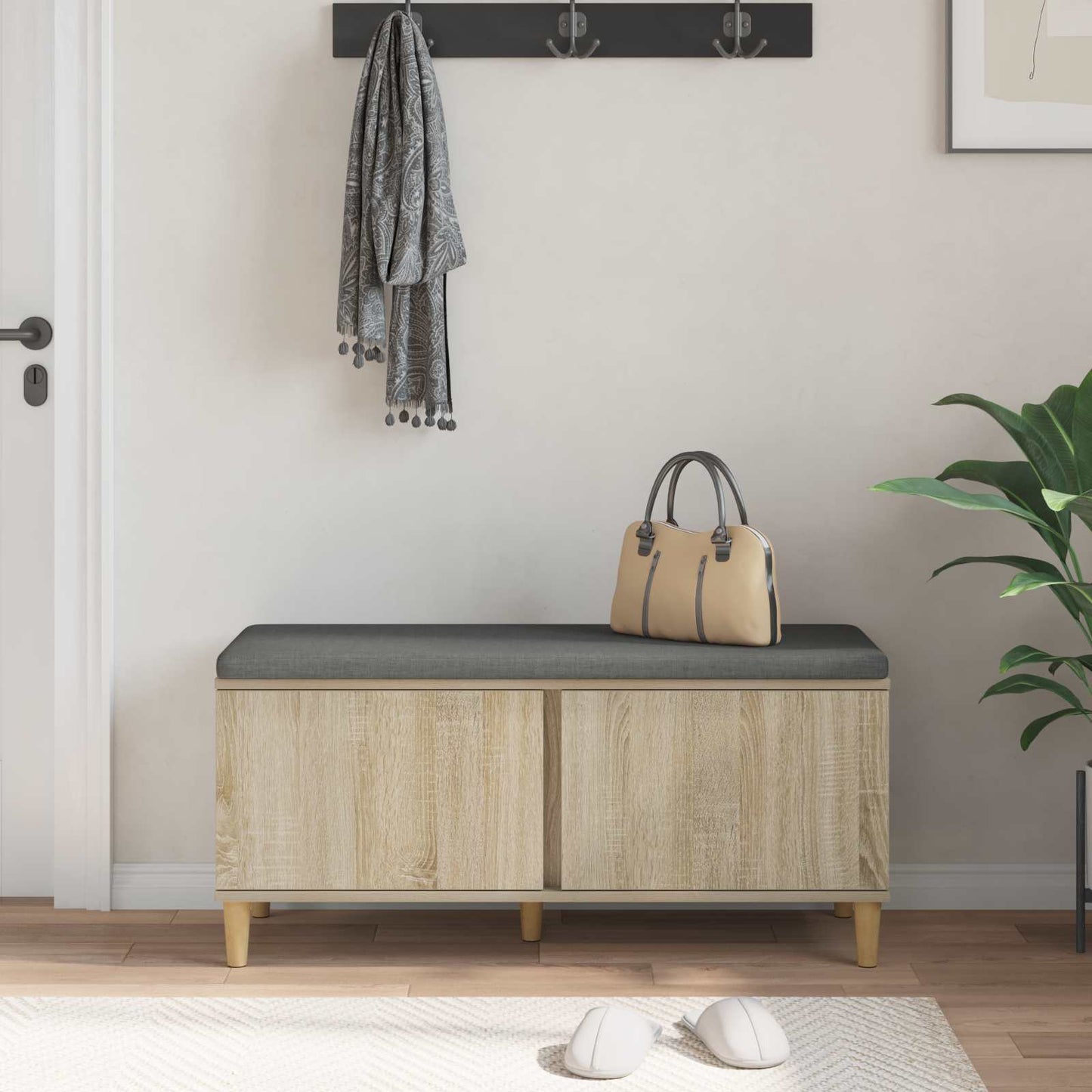 Halbank met kussen met opslag Sonoma Eiken 100 x 38 x 46 cm is nu te koop bij PeponiXL, paradijselijk wonen!