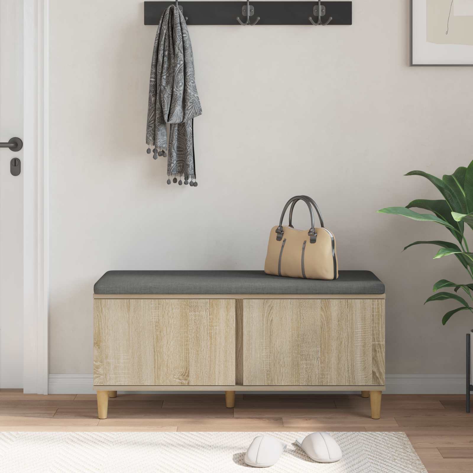 Halbank met kussen met opslag Sonoma Eiken 100 x 38 x 46 cm is nu te koop bij PeponiXL, paradijselijk wonen!