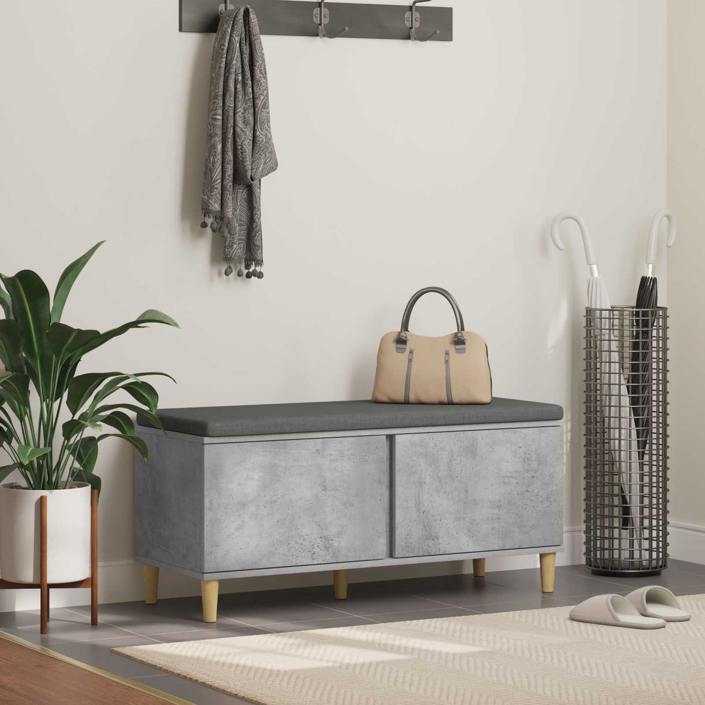 Halbank met kussen met opslag Beton Grijs 100 x 38 x 46 cm is nu te koop bij PeponiXL, paradijselijk wonen!