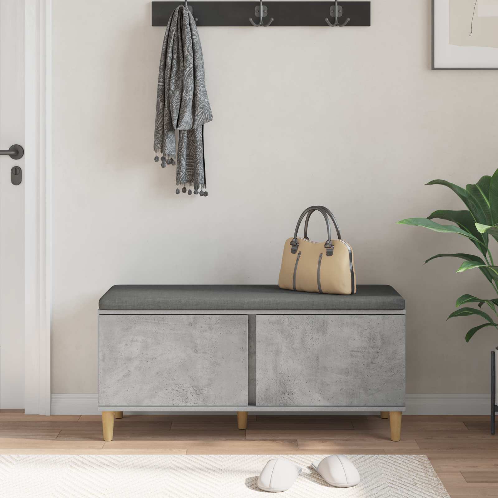 Halbank met kussen met opslag Beton Grijs 100 x 38 x 46 cm is nu te koop bij PeponiXL, paradijselijk wonen!