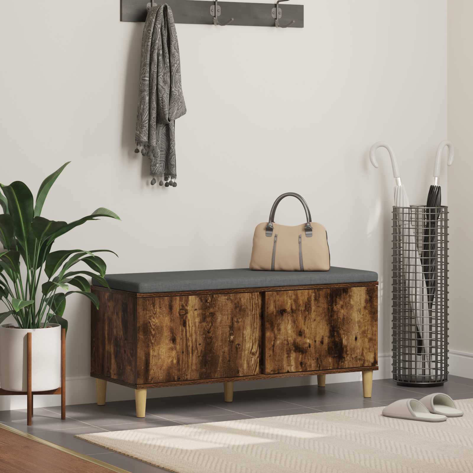 Halbank met kussen met opslag Gerookte Eik 100 x 38 x 46 cm is nu te koop bij PeponiXL, paradijselijk wonen!
