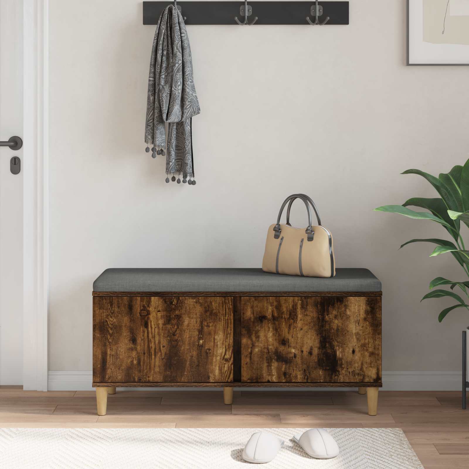 Halbank met kussen met opslag Gerookte Eik 100 x 38 x 46 cm is nu te koop bij PeponiXL, paradijselijk wonen!