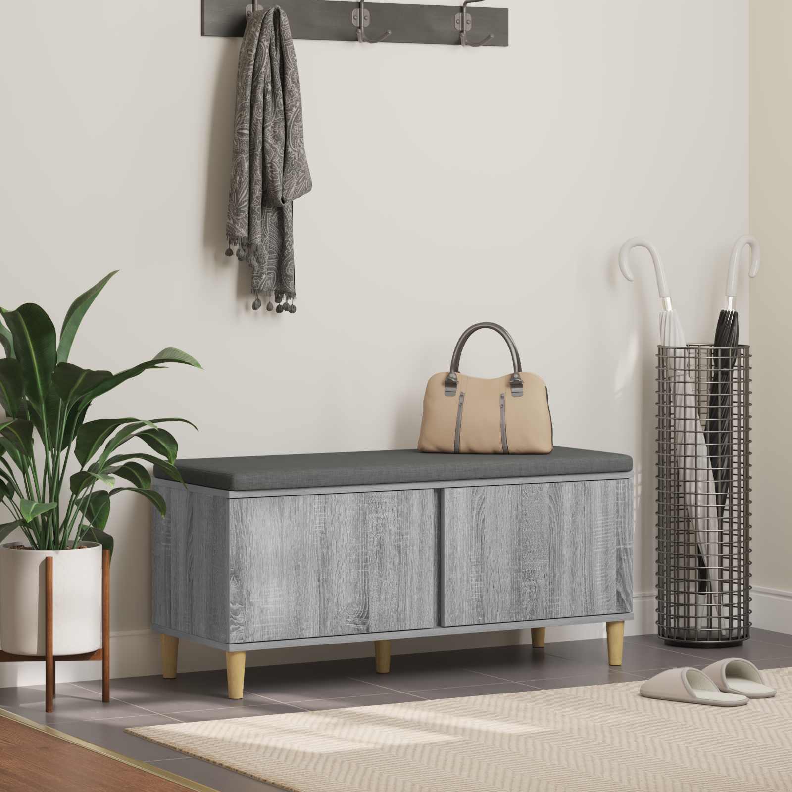 Halbank met kussen met opslag Grijze Sonoma 100 x 38 x 46 cm is nu te koop bij PeponiXL, paradijselijk wonen!