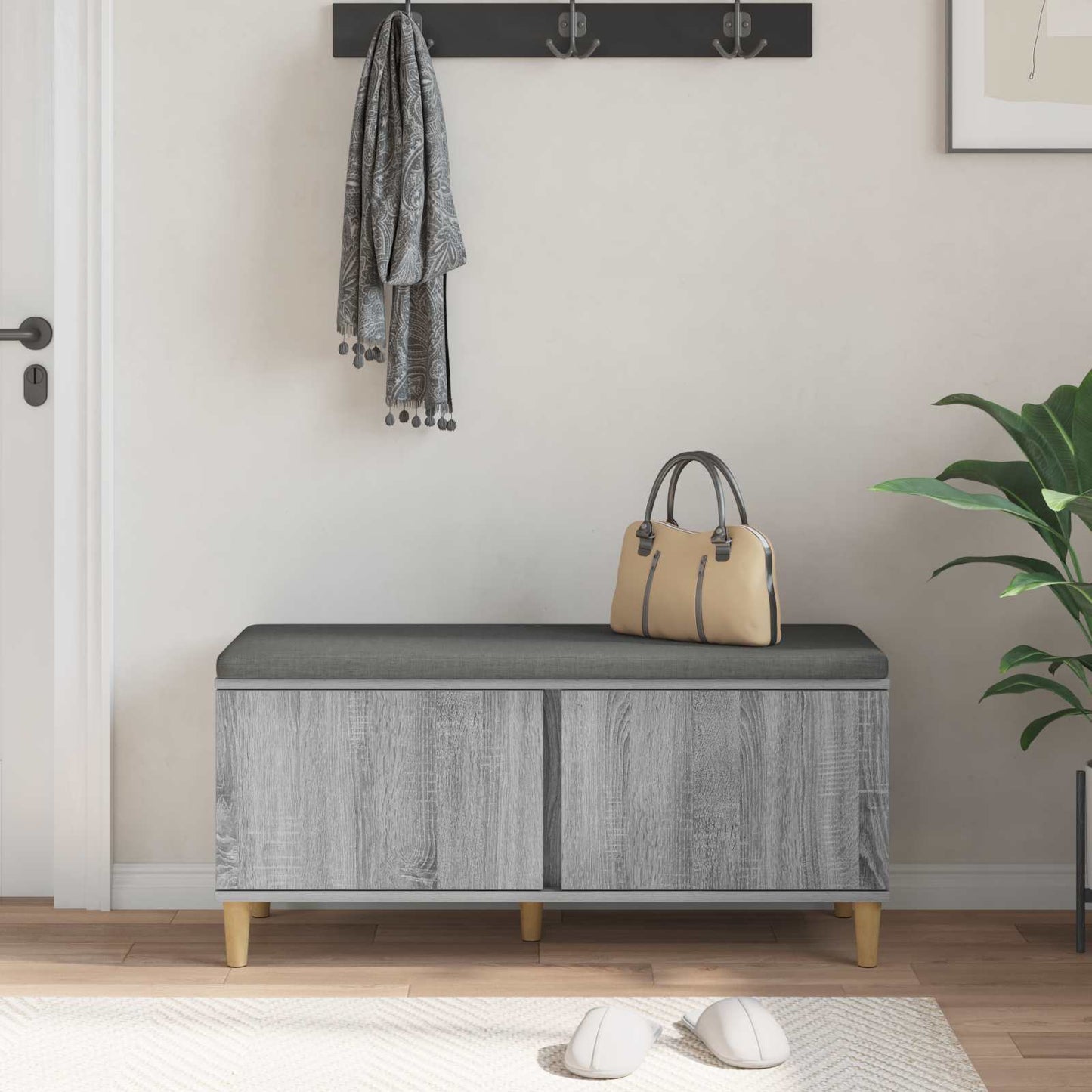Halbank met kussen met opslag Grijze Sonoma 100 x 38 x 46 cm is nu te koop bij PeponiXL, paradijselijk wonen!