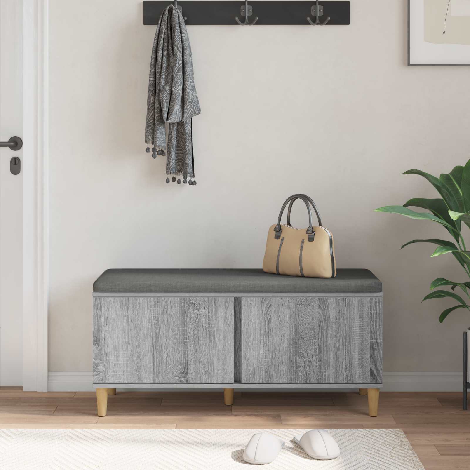 Halbank met kussen met opslag Grijze Sonoma 100 x 38 x 46 cm is nu te koop bij PeponiXL, paradijselijk wonen!