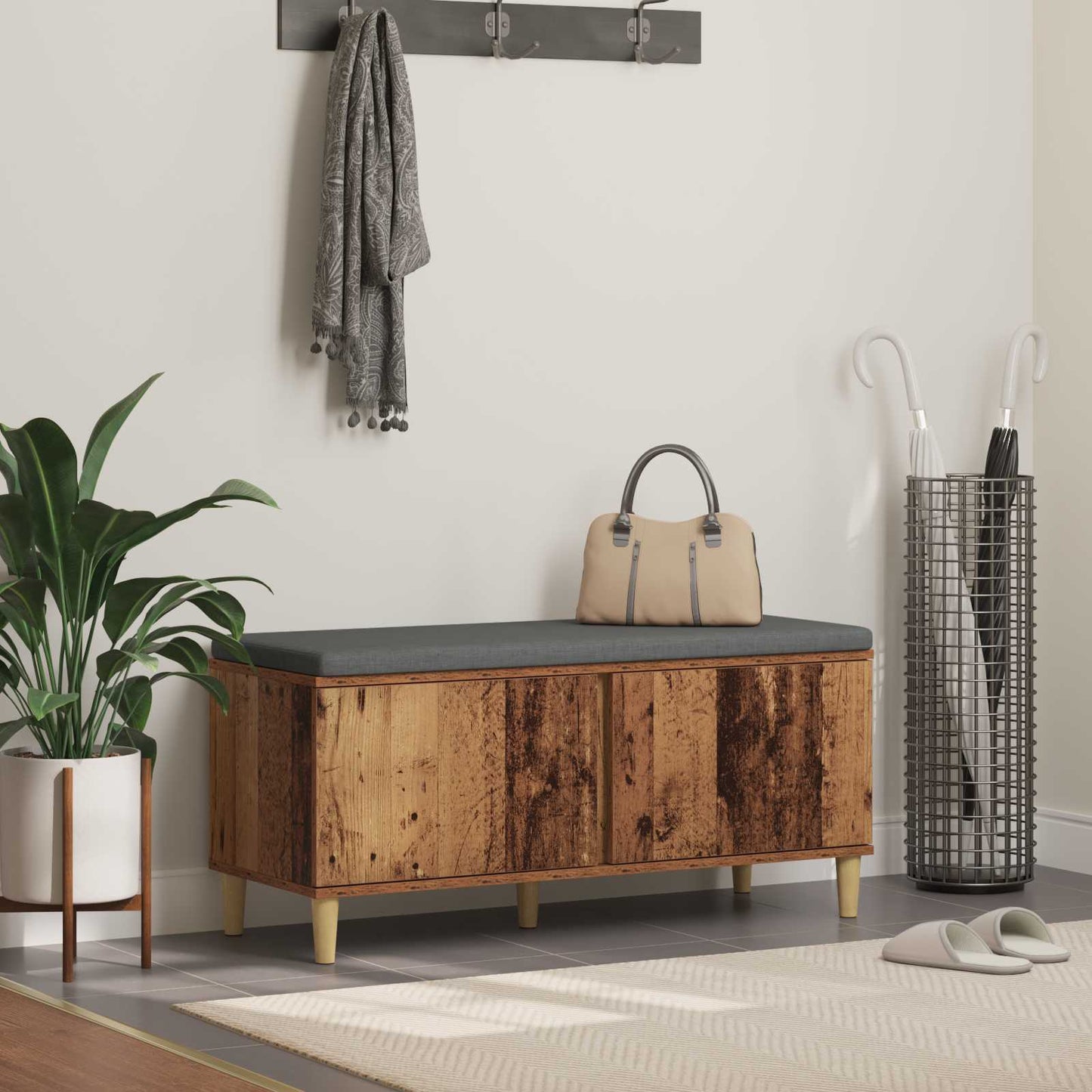 Halbank met kussen met opslag Oudhout 100 x 38 x 46 cm is nu te koop bij PeponiXL, paradijselijk wonen!