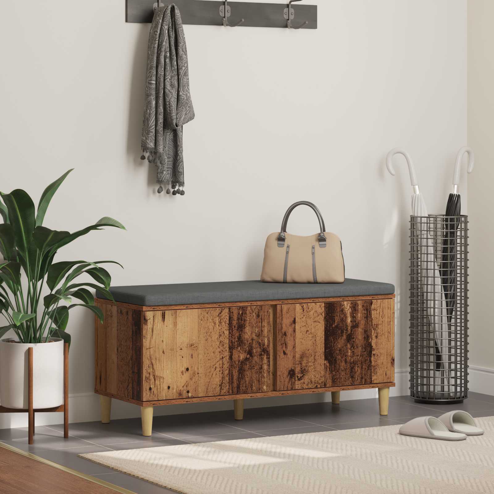 Halbank met kussen met opslag Oudhout 100 x 38 x 46 cm is nu te koop bij PeponiXL, paradijselijk wonen!