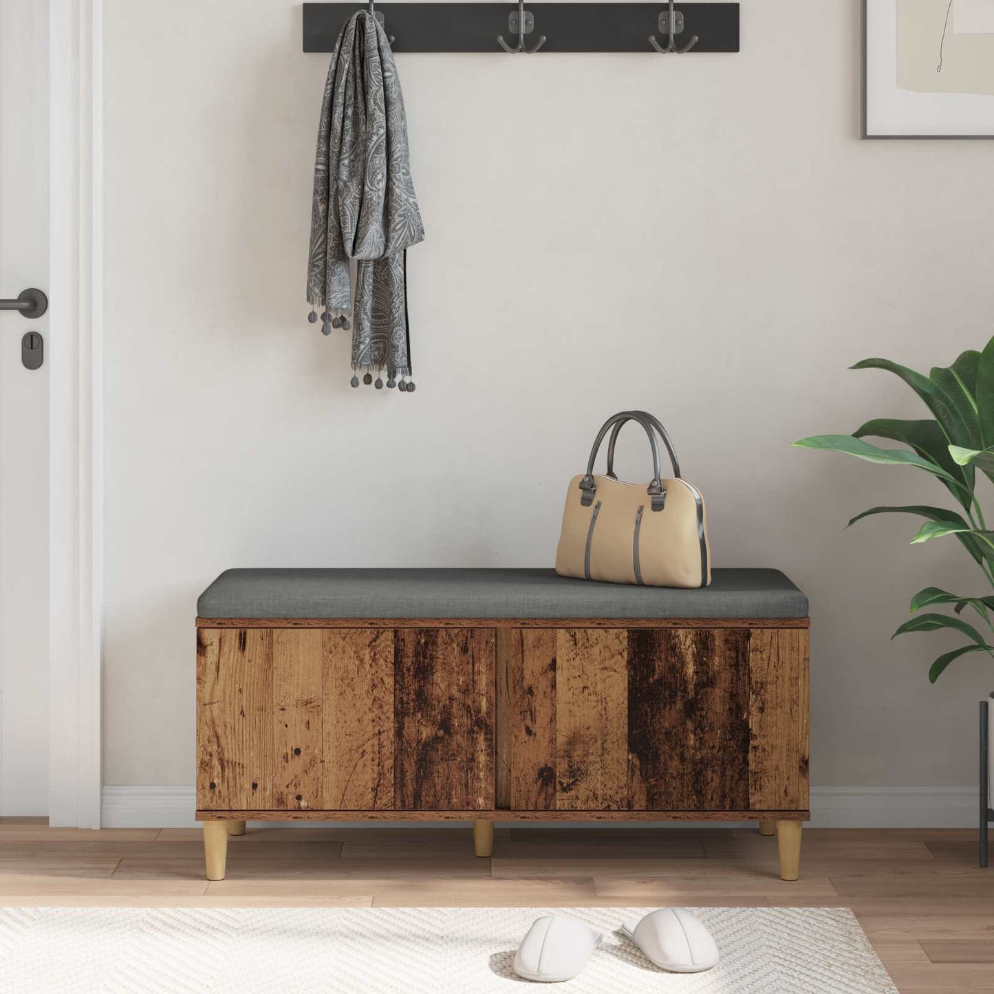 Halbank met kussen met opslag Oudhout 100 x 38 x 46 cm is nu te koop bij PeponiXL, paradijselijk wonen!