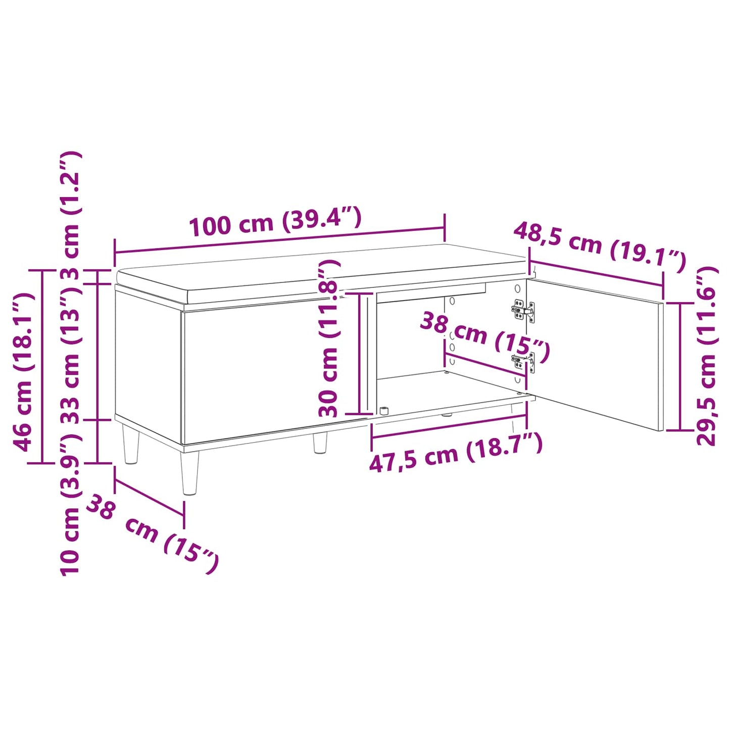 Halbank met kussen met opslag Oudhout 100 x 38 x 46 cm is nu te koop bij PeponiXL, paradijselijk wonen!