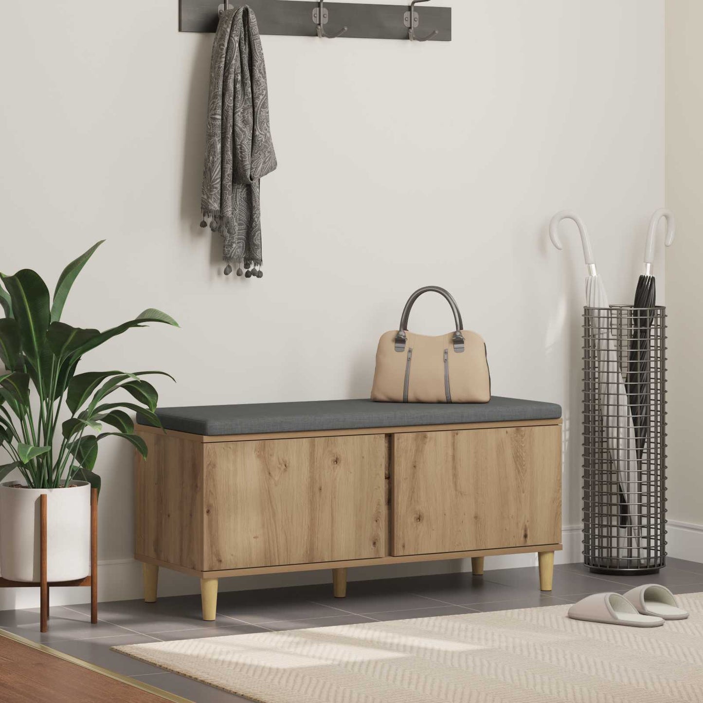 Halbank met kussen met opslag Artisan Eik 100 x 38 x 46 cm is nu te koop bij PeponiXL, paradijselijk wonen!