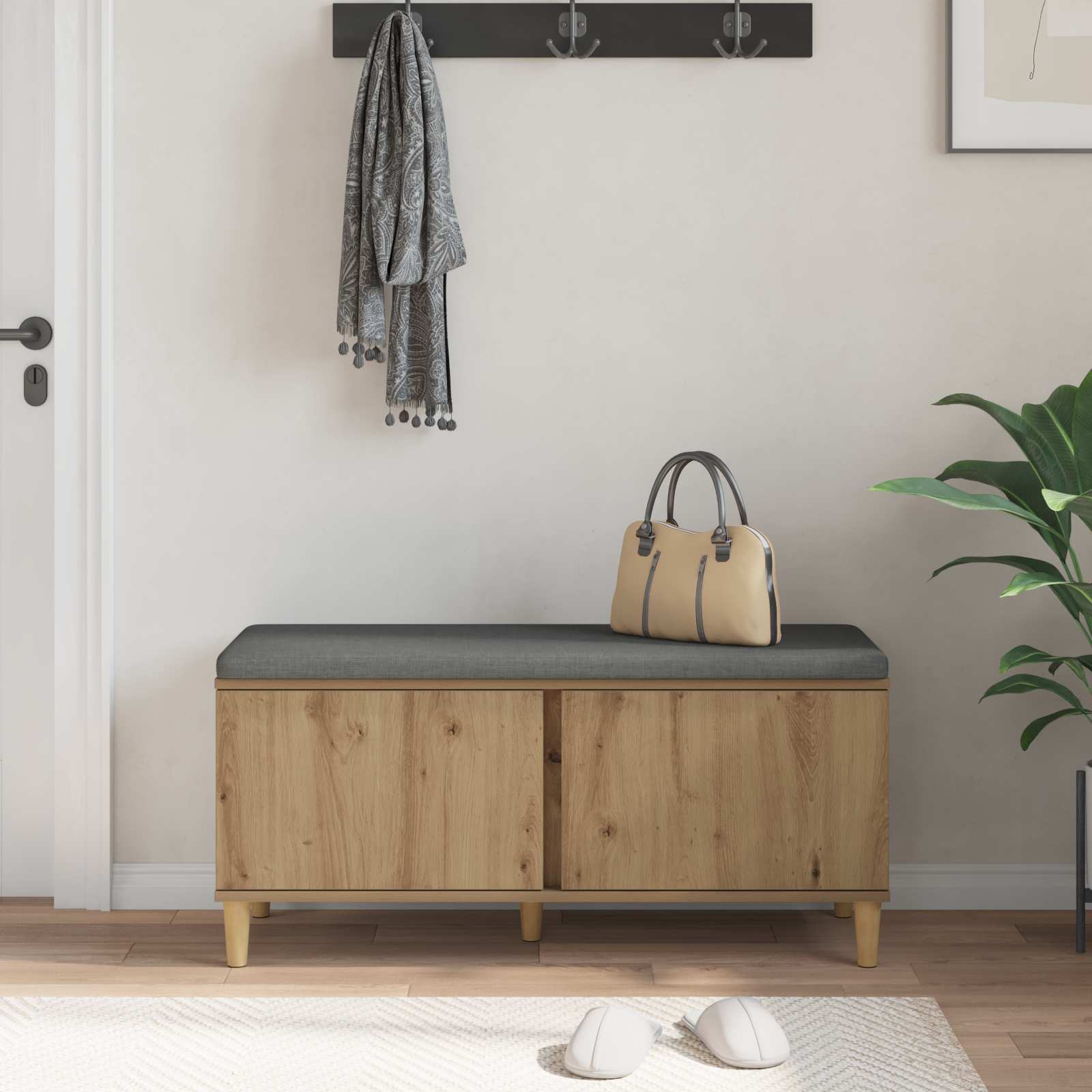 Halbank met kussen met opslag Artisan Eik 100 x 38 x 46 cm is nu te koop bij PeponiXL, paradijselijk wonen!